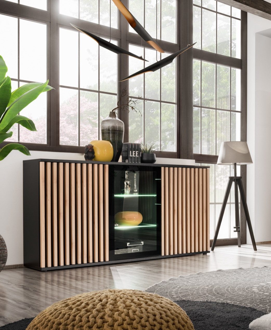 Kommode Anrichte CAMERON ZHJ mit Lamellen Led B. und Push-Click System