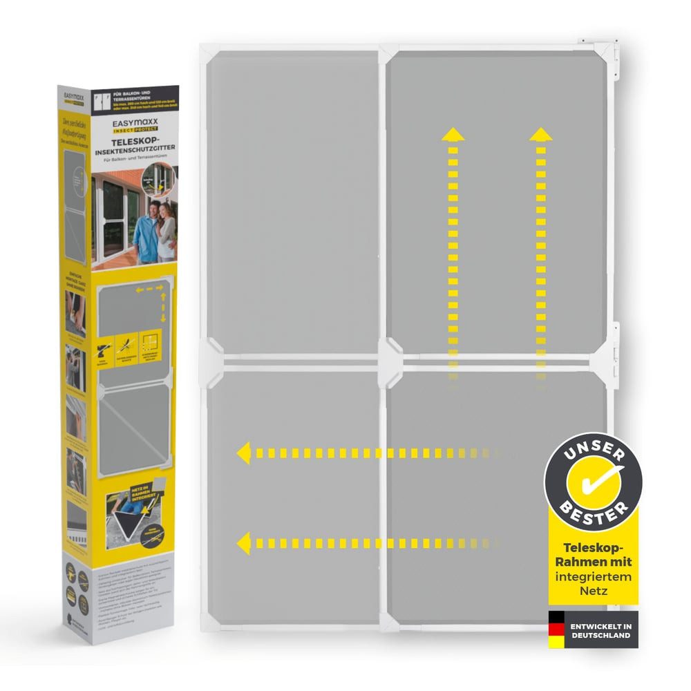EASYmaxx Insektenschutz-Tür Magic Fit 115x270cm weiß Schwingtür, Schutz vor Mücken Wespen ohne Bohren Zuschneiden schnelle Montage