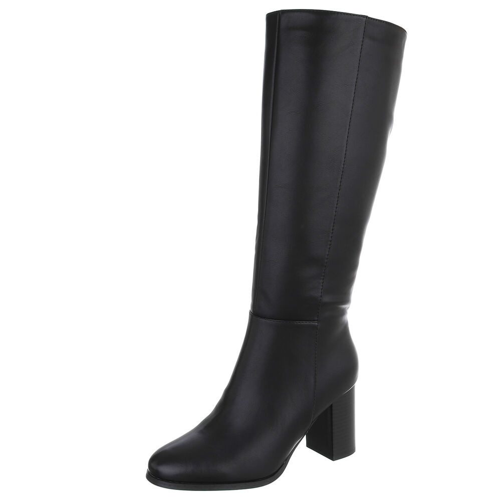 Ital-Design Damen Kniehohe Stiefel mit Blockabsatz elegant High-Heel-Stiefel (92269213) Blockabsatz Stiefel in Schwarz