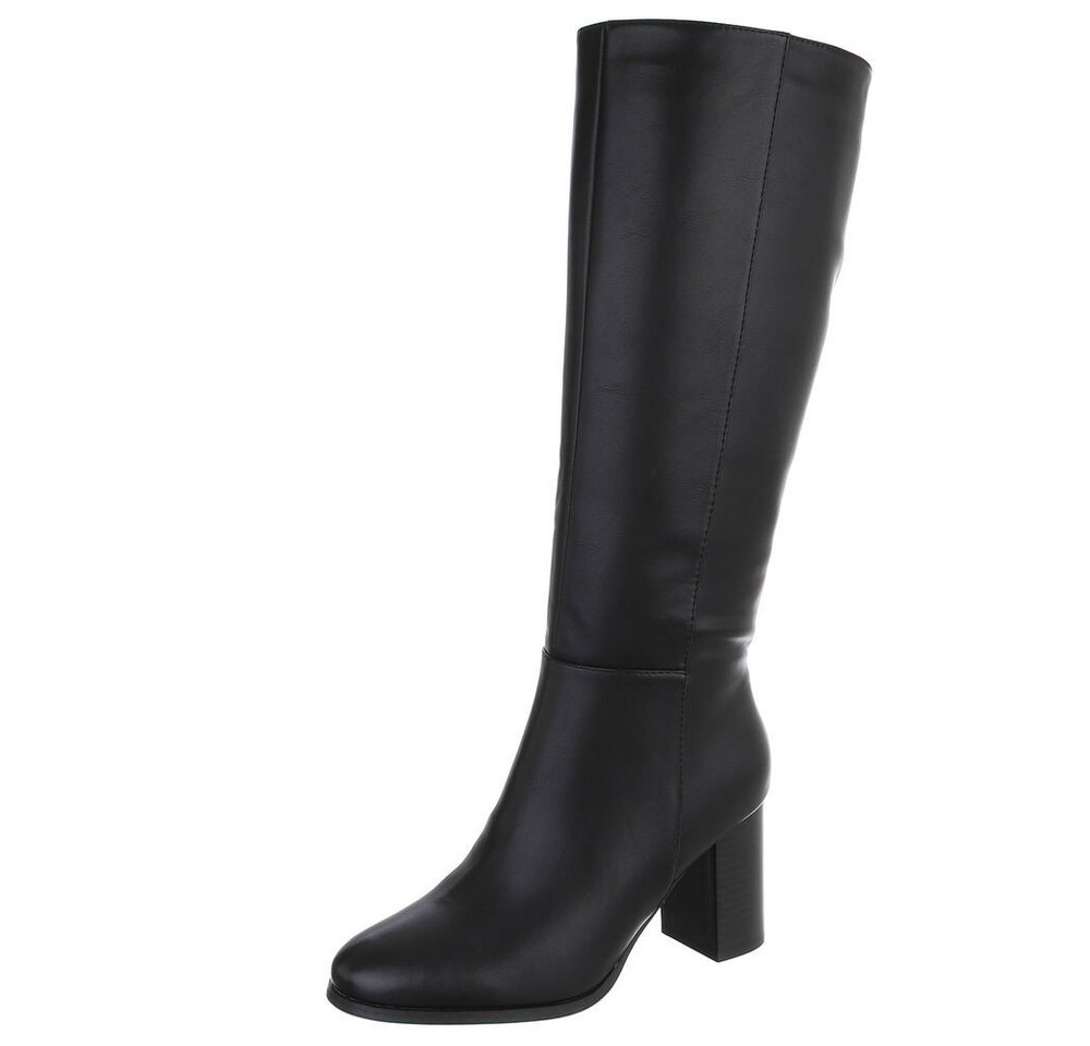 Ital-Design Damen Kniehohe Stiefel mit Blockabsatz elegant High-Heel-Stiefel (92269214) Blockabsatz Stiefel in Schwarz