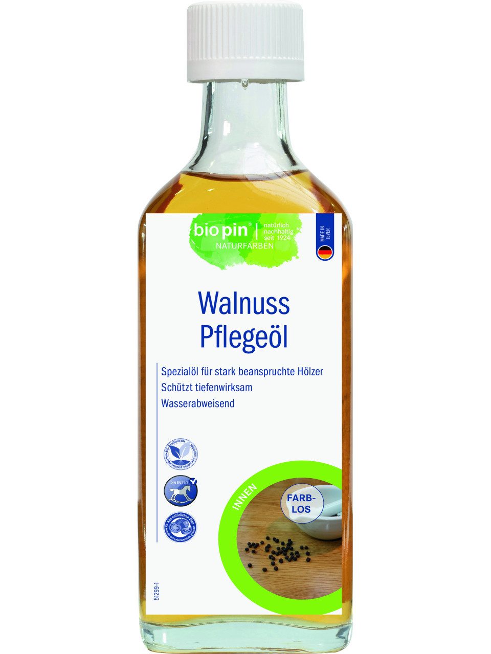 Bio Pin Holzöl Biopin Naturfarben Pflegeöl Walnuss 250 ml farblos