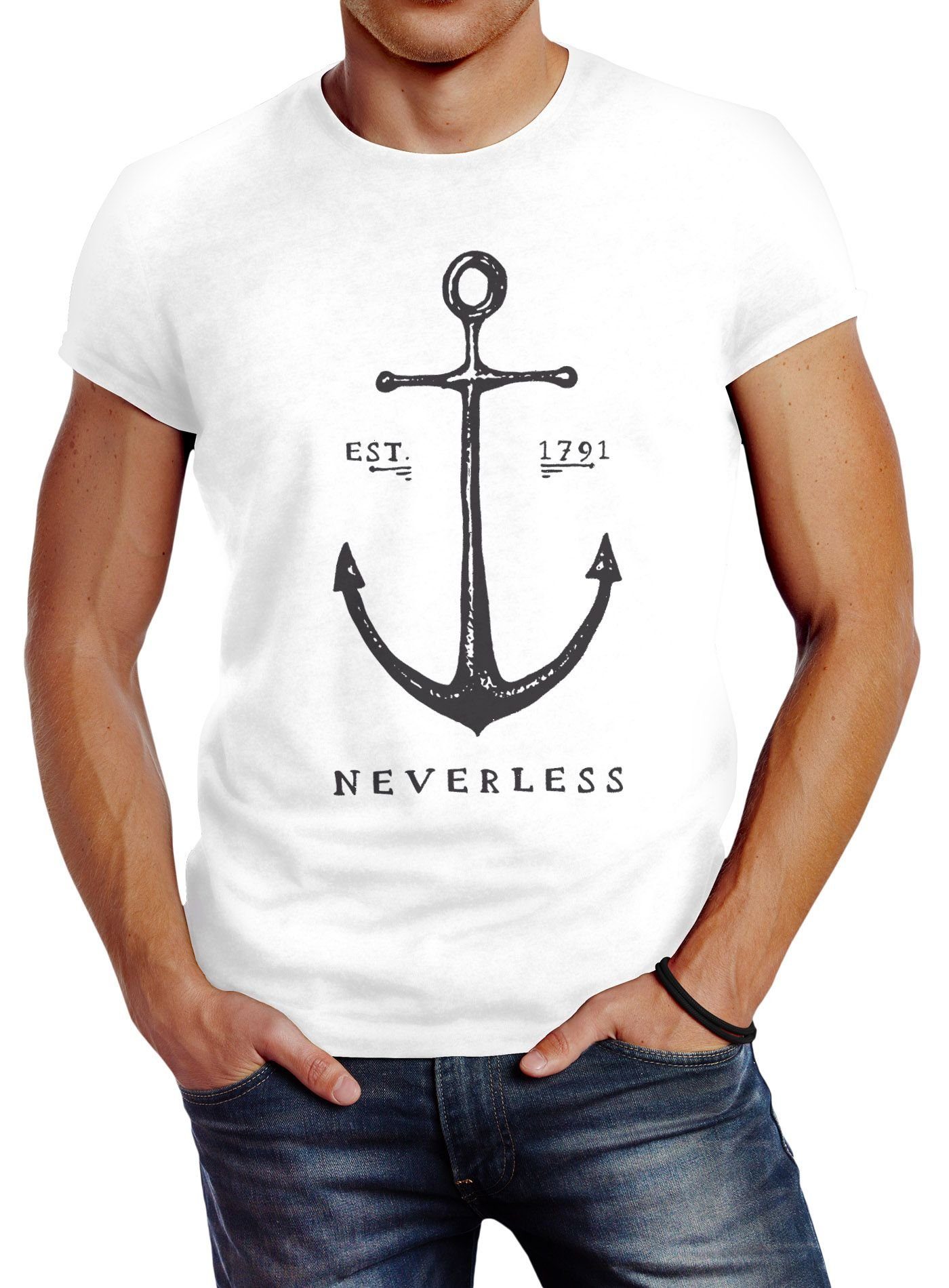 Herren Shirts Neverless Print-Shirt Herren T-Shirt Anker Slim Fit Neverless® mit Print