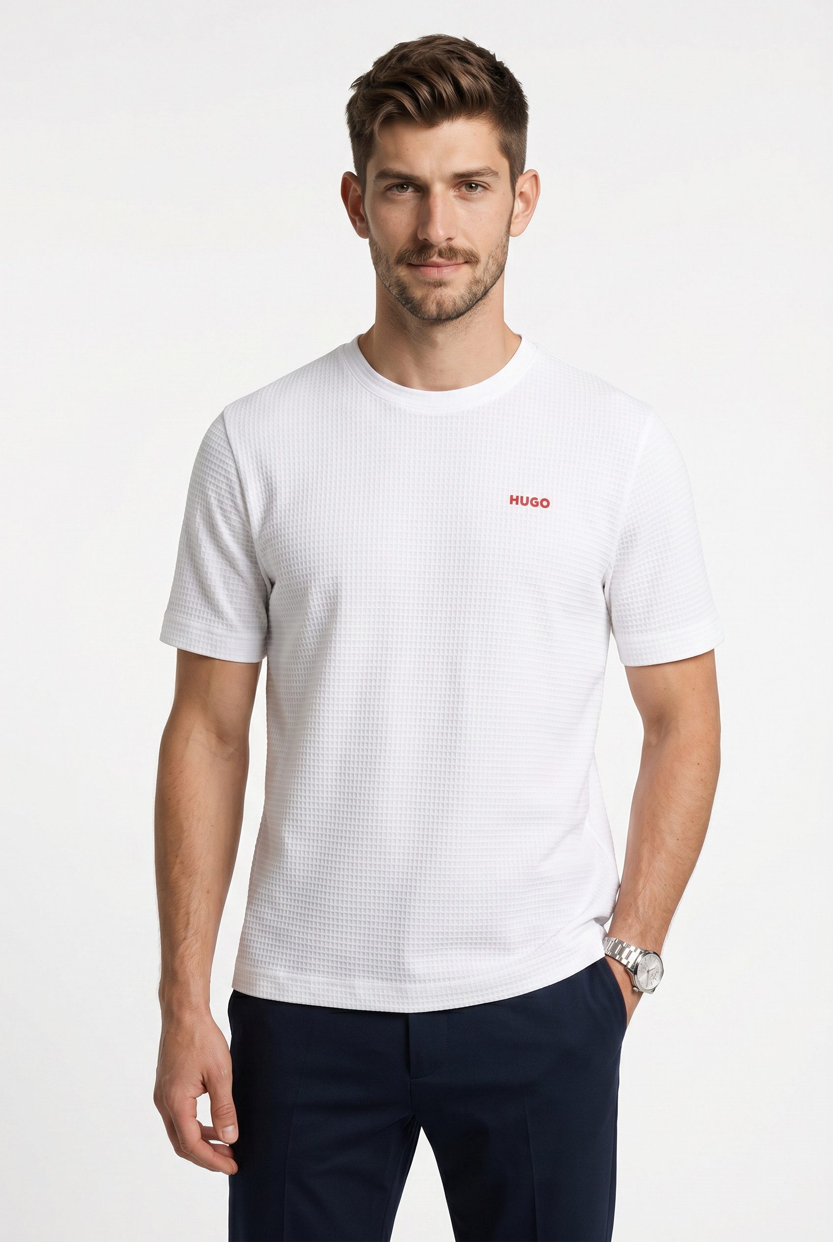 HUGO T-Shirt,Austin T-Shirt Waffelstruktur und Logo-Stickerei