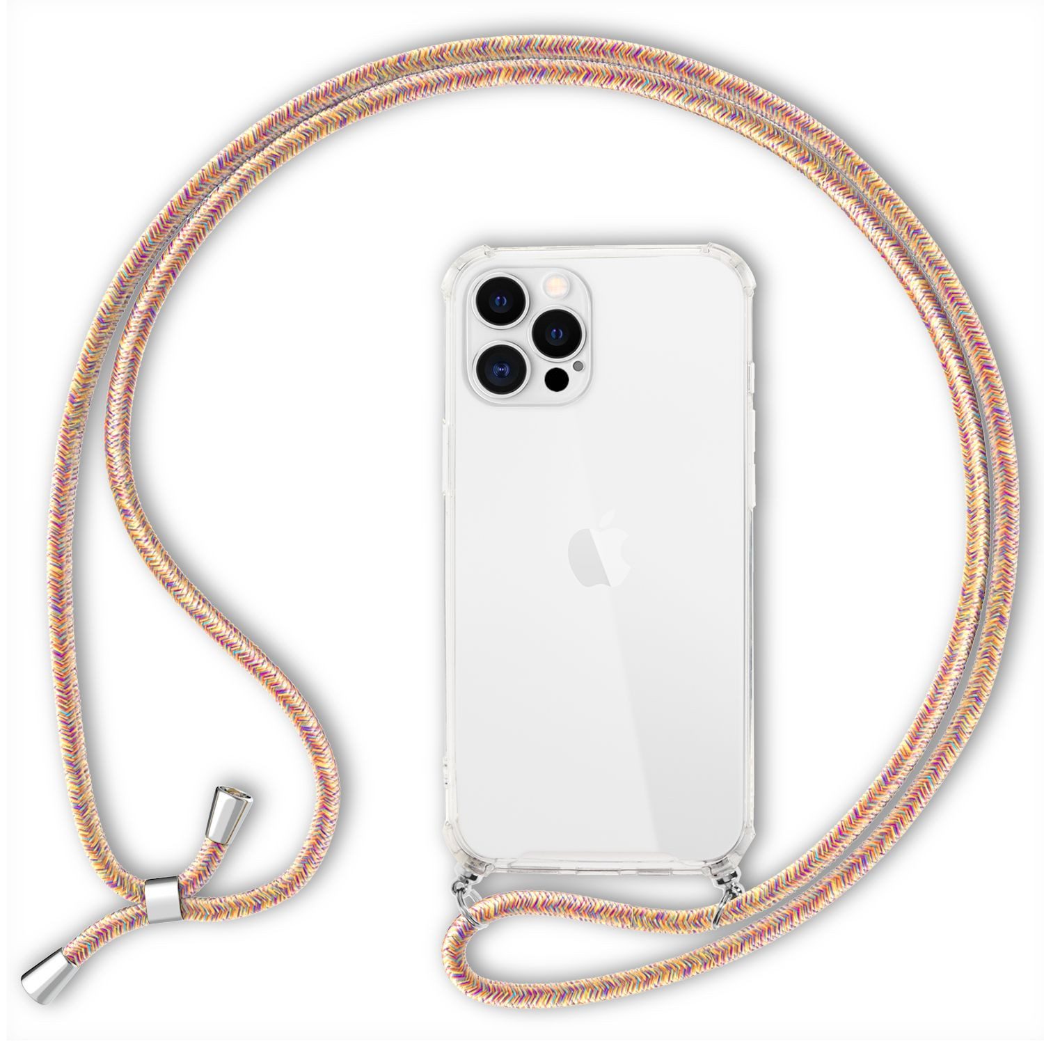 Nalia Backcover Apple iPhone 12 Pro Max 17 cm (6,7 Zoll), Klare Hybrid Hülle mit Kette / Schutzhülle zum Umhängen / Handyband