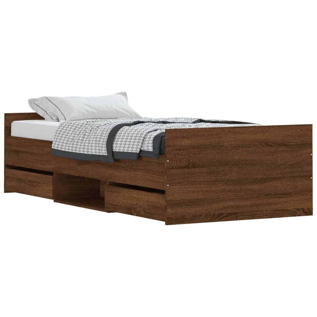 vidaXL Bettgestell 90 x 200 cm Bettrahmen mit Kopf- und Fußteil Braun Eichen-Optik 90x200