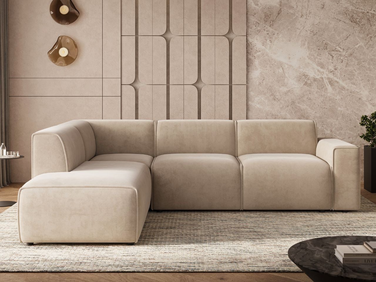 GrainGold Ecksofa L-Form Eluno, Set, Couch, mit Rückenlehne, T30-Schaum, und Wellenfedern, Modern Stil