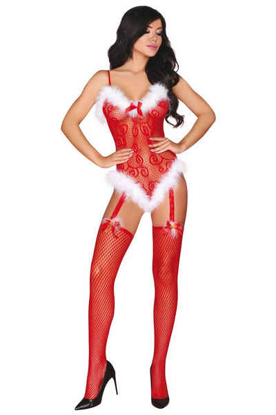 Livco Corsetti Fashion Bodystocking Weihnachts Bodystocking rot-weiß mit Гольфиn Netz Catsuit 20 DEN (1 St)