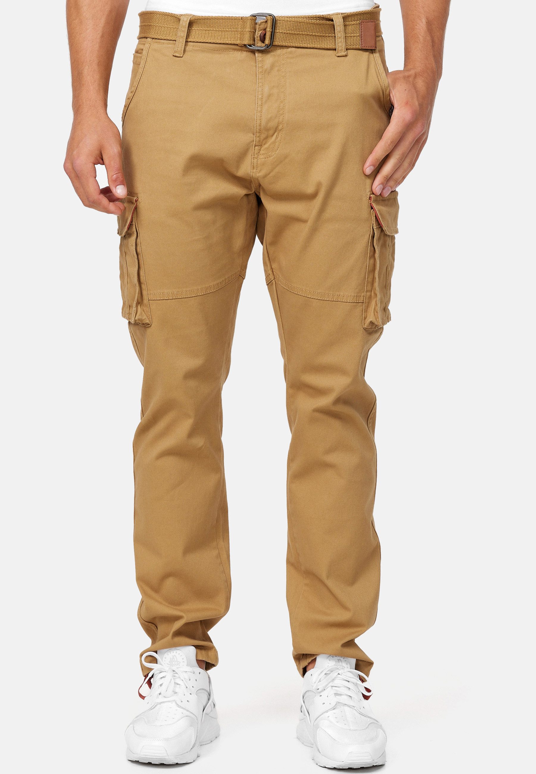 Indicode Cargohose Herren Mathen Cargo Hose Herrenhose aus elastischer Baumwoll-Qualität, inkl. Gürtel