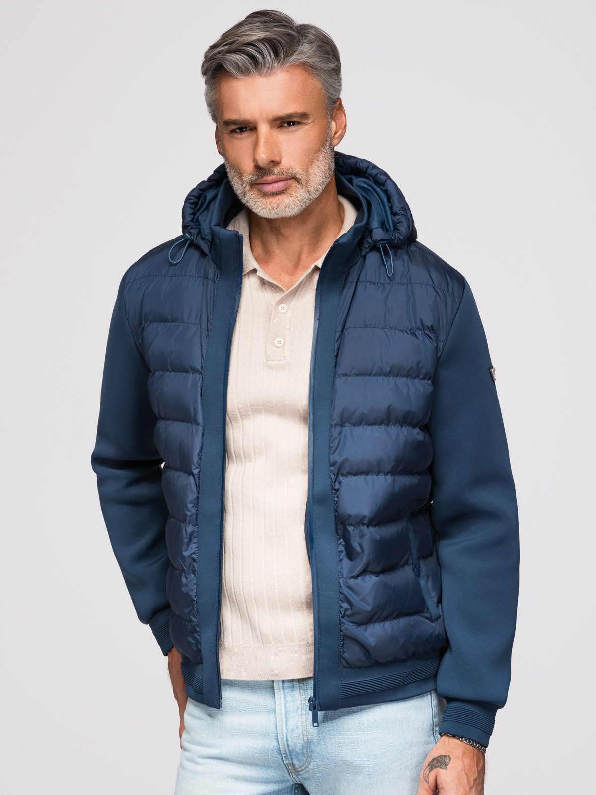 OMBRE Steppjacke Gestepptes Bomberjacke mit Kapuze und Strickärmeln – Bild 5 von 5