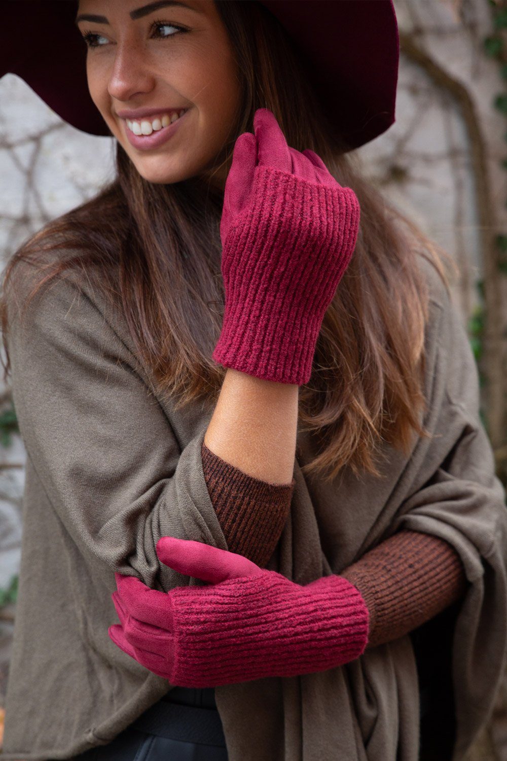 styleBREAKER Strickhandschuhe 3 in 1 Touchscreen Stoff Handschuhe mit abnehmbarer Strick Manschette (1-St)