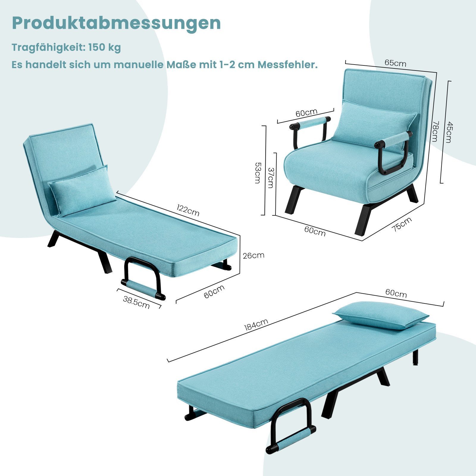 Woltu Schlafsofa, 1 Teile, Schlafsessel 3 in 1, mit Bettfunktion, Sofabett Gästebett