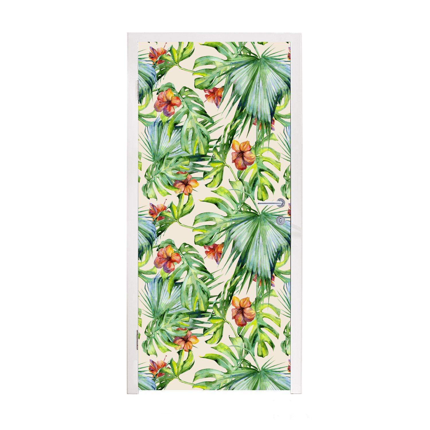 (1 Matt, für Blatt 75x205 - bedruckt, Türtapete - Muster, St), Blume Türaufkleber, cm Fototapete MuchoWow Tür,