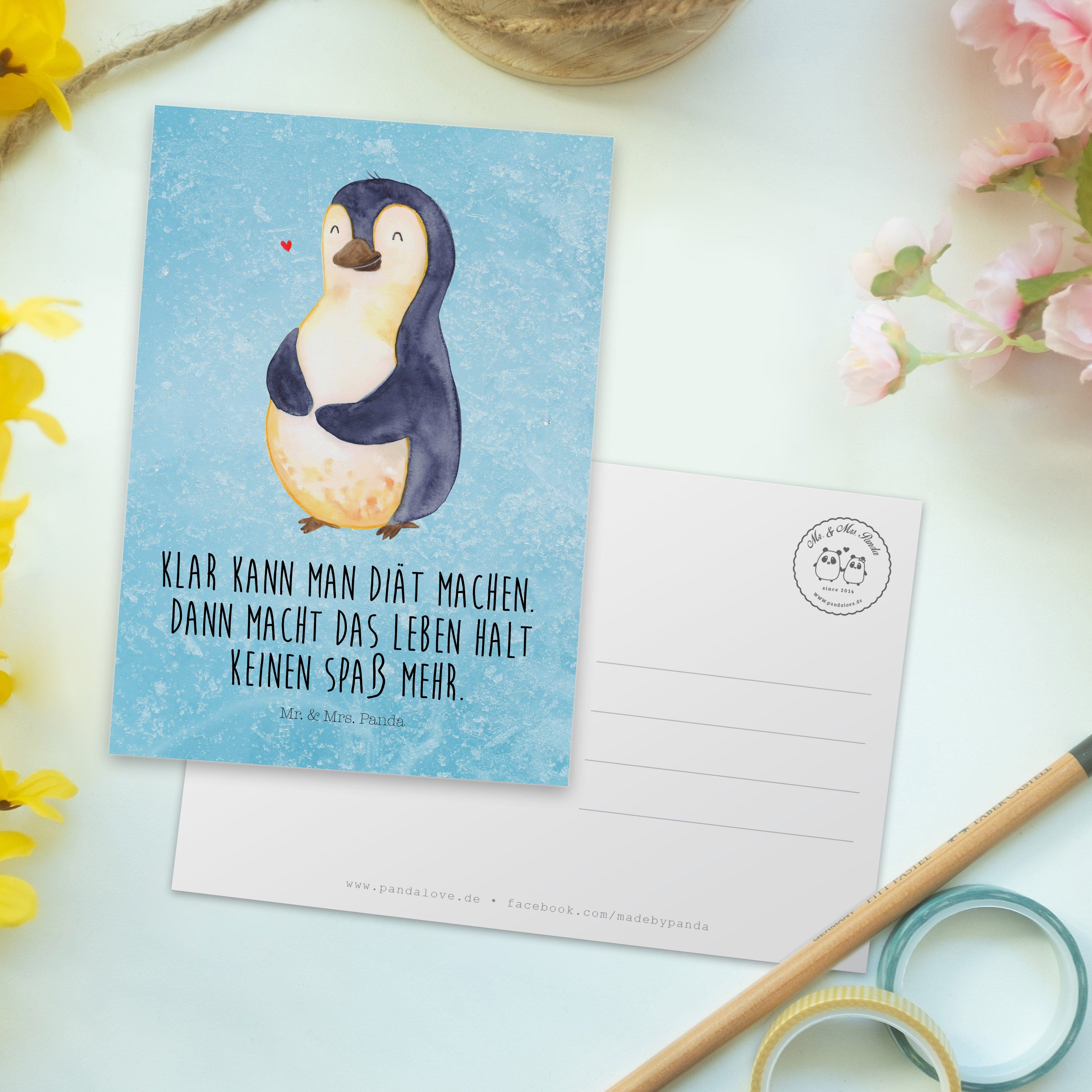 - Postkarte Selbstlieb Panda Eisblau Gewicht, Pinguin Ansichtskarte, & Geschenk, Diät Mr. - Mrs.