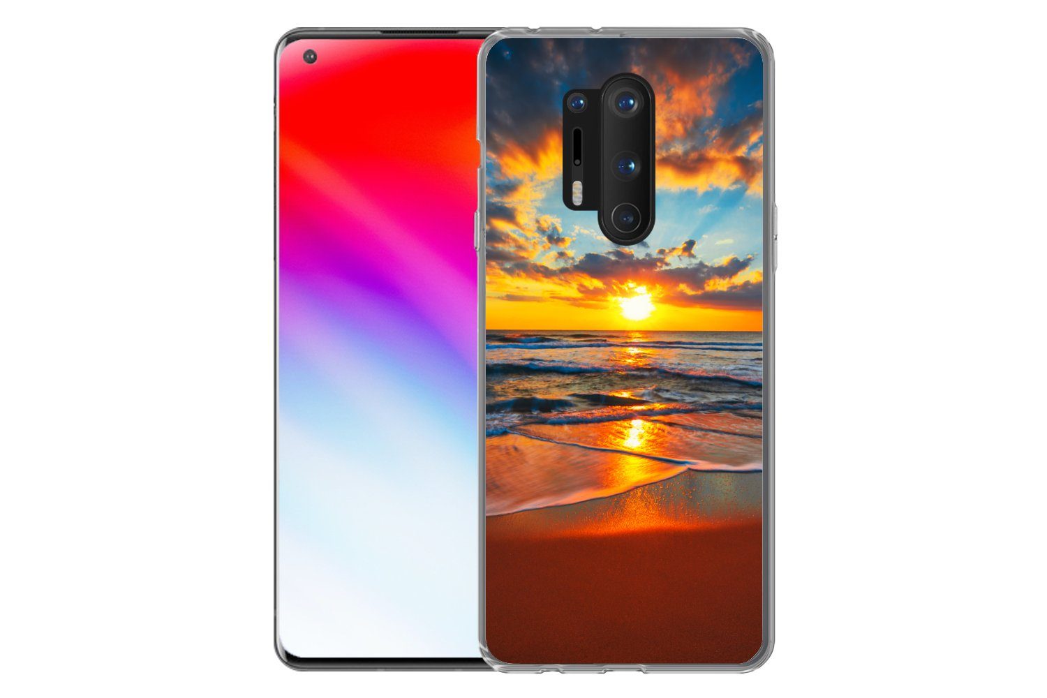 MuchoWow Handyhülle für OnePlus 8 Pro Meer - Sonnenuntergang - Strand - Wolken - Orange, Phone Case, Silikon, Schutzhülle Dünn