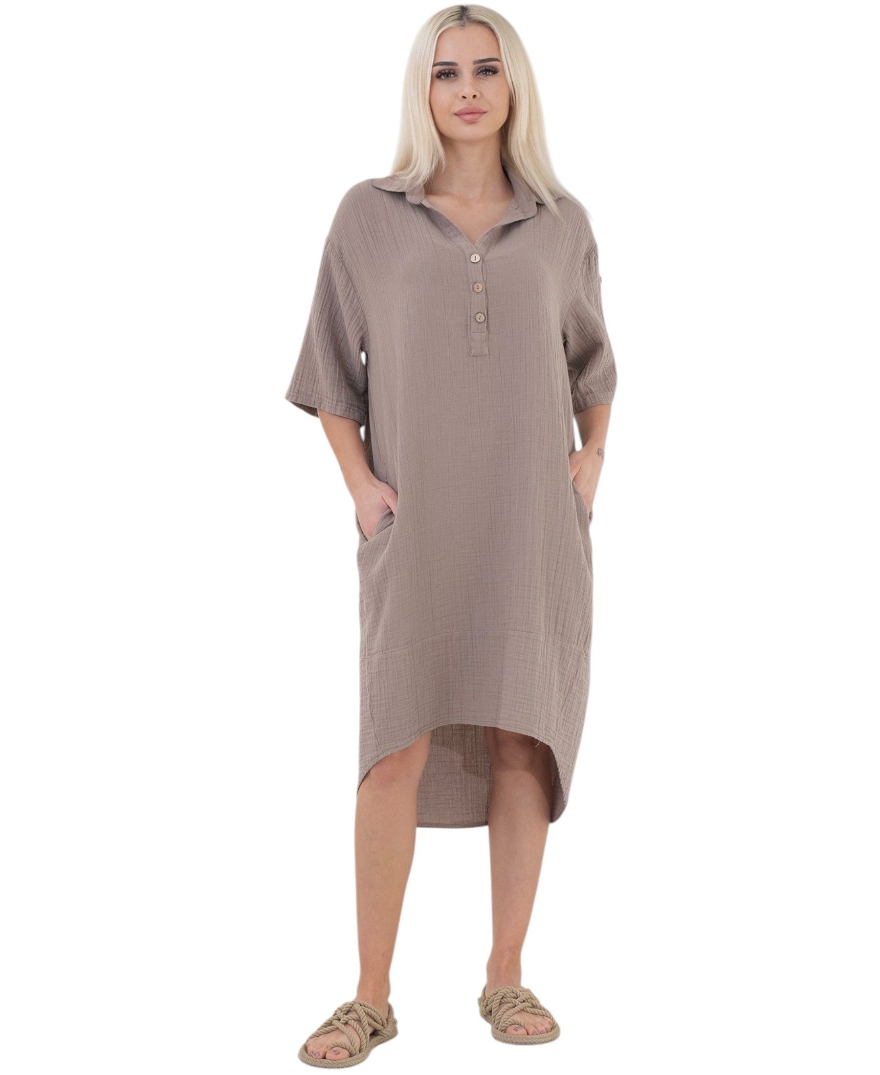 WENOR Blusenkleid Musselin, Rückenausschnitt, 100 % Baumwolle, Einheitsgröße 34–46