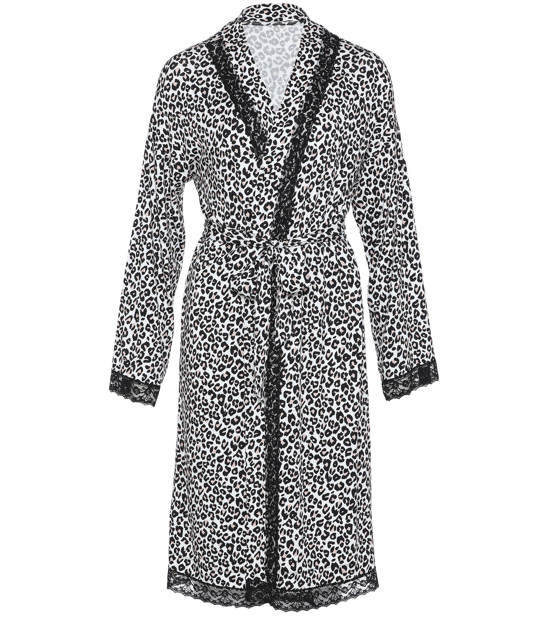elastisch, Viskose, und Kimono Elasthan, im Shape Animal-Print % mit Morgenmantel 95 Spitzendetails % Pure 5