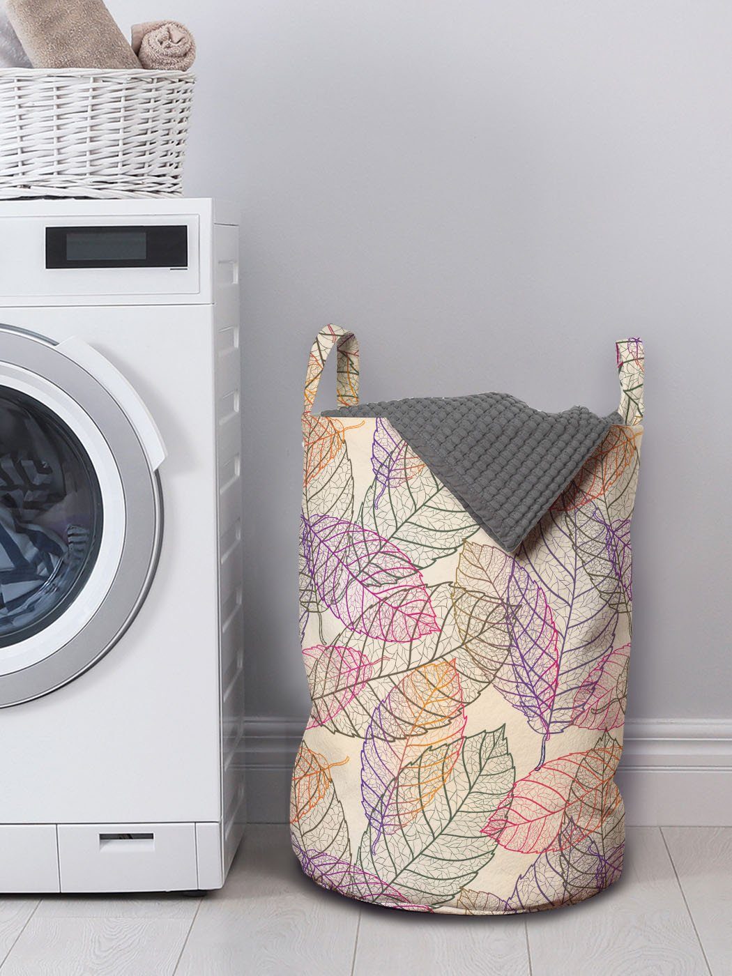 Abakuhaus Wäschesäckchen Wäschekorb mit Gedämpfte Fallen Griffen für Farben Leaves Romantische Waschsalons, Kordelzugverschluss