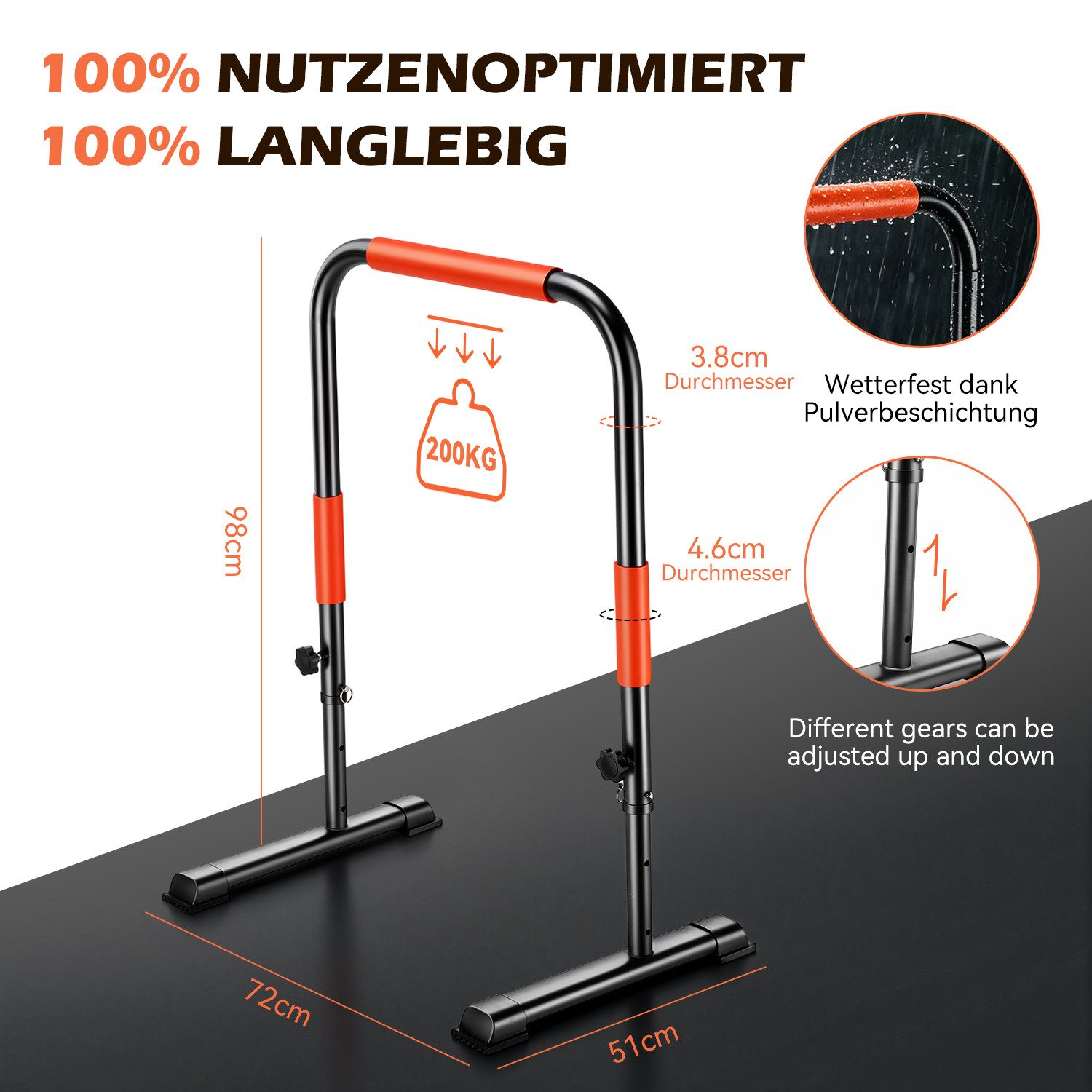 kehot Liegestützgriffe Dip Barren Bars Höhenverstellbar mit 3 Trainingshöhen (78–98 cm Barrenständer für Dips und Körpergewichtstraining, Rutschfeste Schaumstoffgriffe für mehr Trainingskomfort), Kompakte Dip Barren Calisthenics Equipment für Home Gym