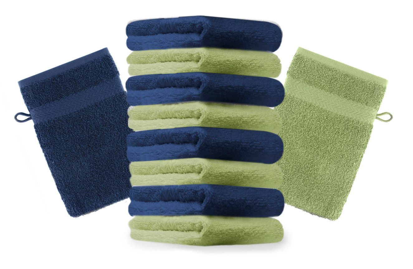 Betz Waschhandschuh 10 Stück Waschhandschuhe Premium 100% Baumwolle Waschlappen Set 16x21 cm Farbe dunkelblau und apfelgrün (10-tlg)
