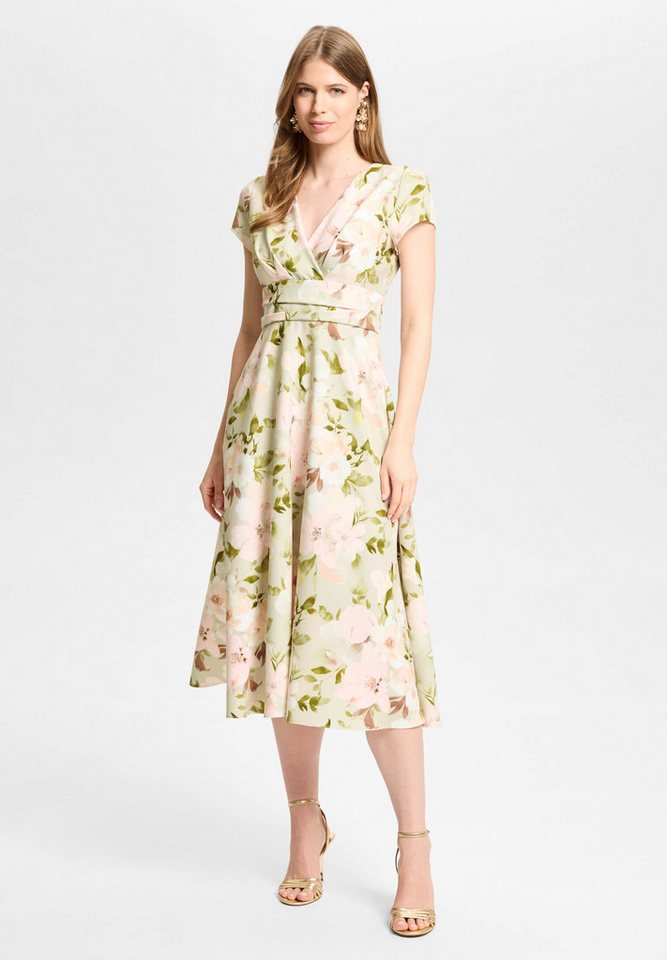 SWING Cocktailkleid - Midi Kleid aus floral bedrucktem Scuba Taillierter Schnitt mit fließendem Rockteil