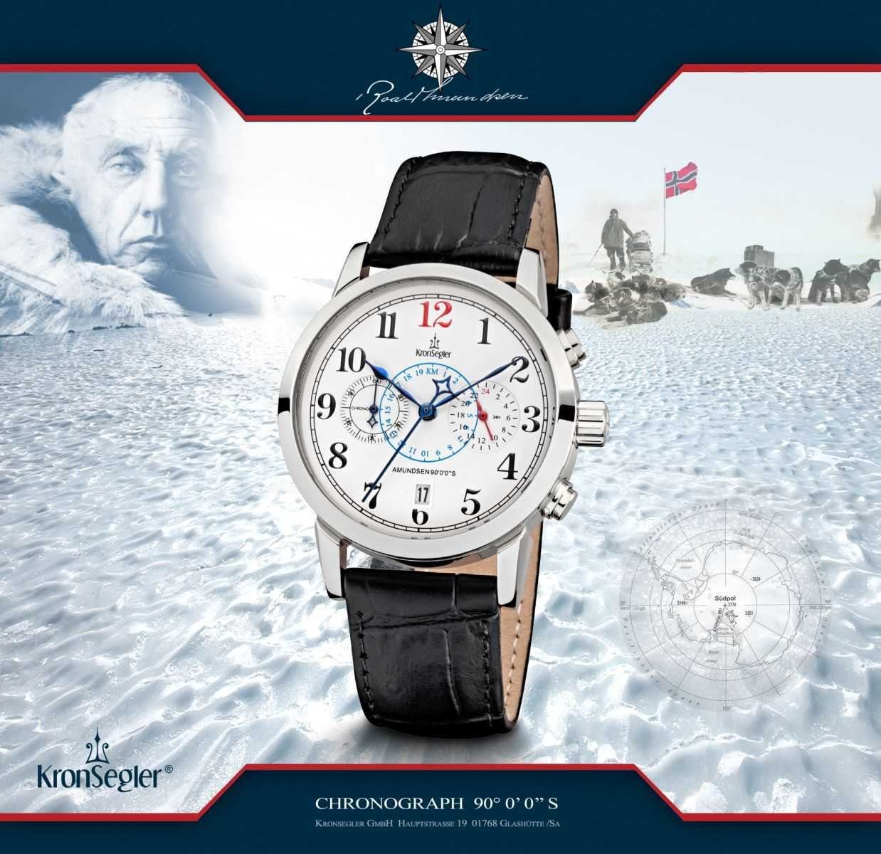 Kronsegler Chronograph AMUNDSEN 90°0‘0‘‘S Damenuhr stahl-weiss-schwarz 34,5 mm