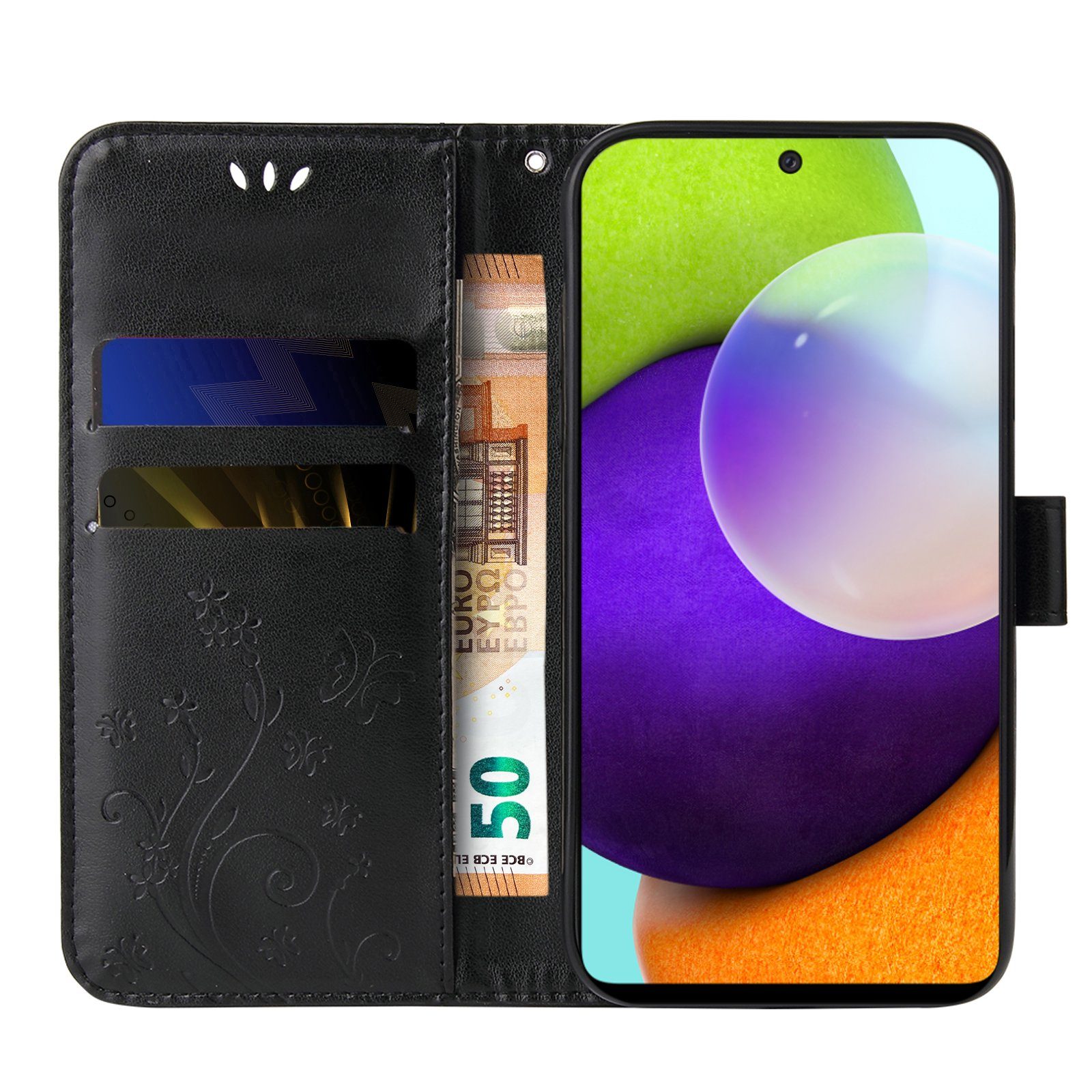 Tec-Expert Handyhülle Cover Tasche Hülle für Samsung Galaxy A52, A52 5G, A52s 5G 6,5 Zoll, Klapphülle Case mit Kartenfach Fliphülle aufstellbar, Motiv Blumen