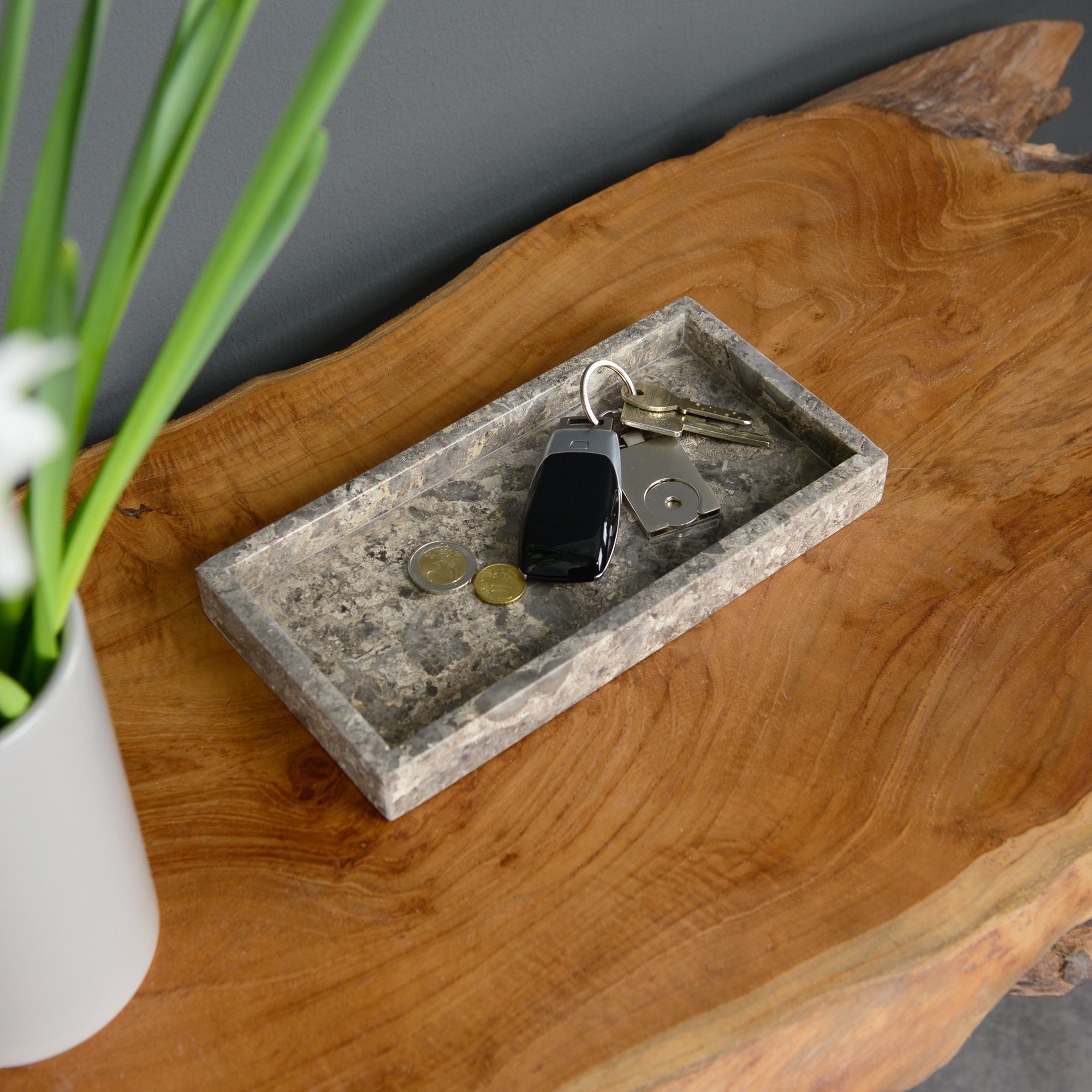 wohnfreuden Dekotablett Marmor Tablett hellgrau schwarz eckig 24 cm, 30850