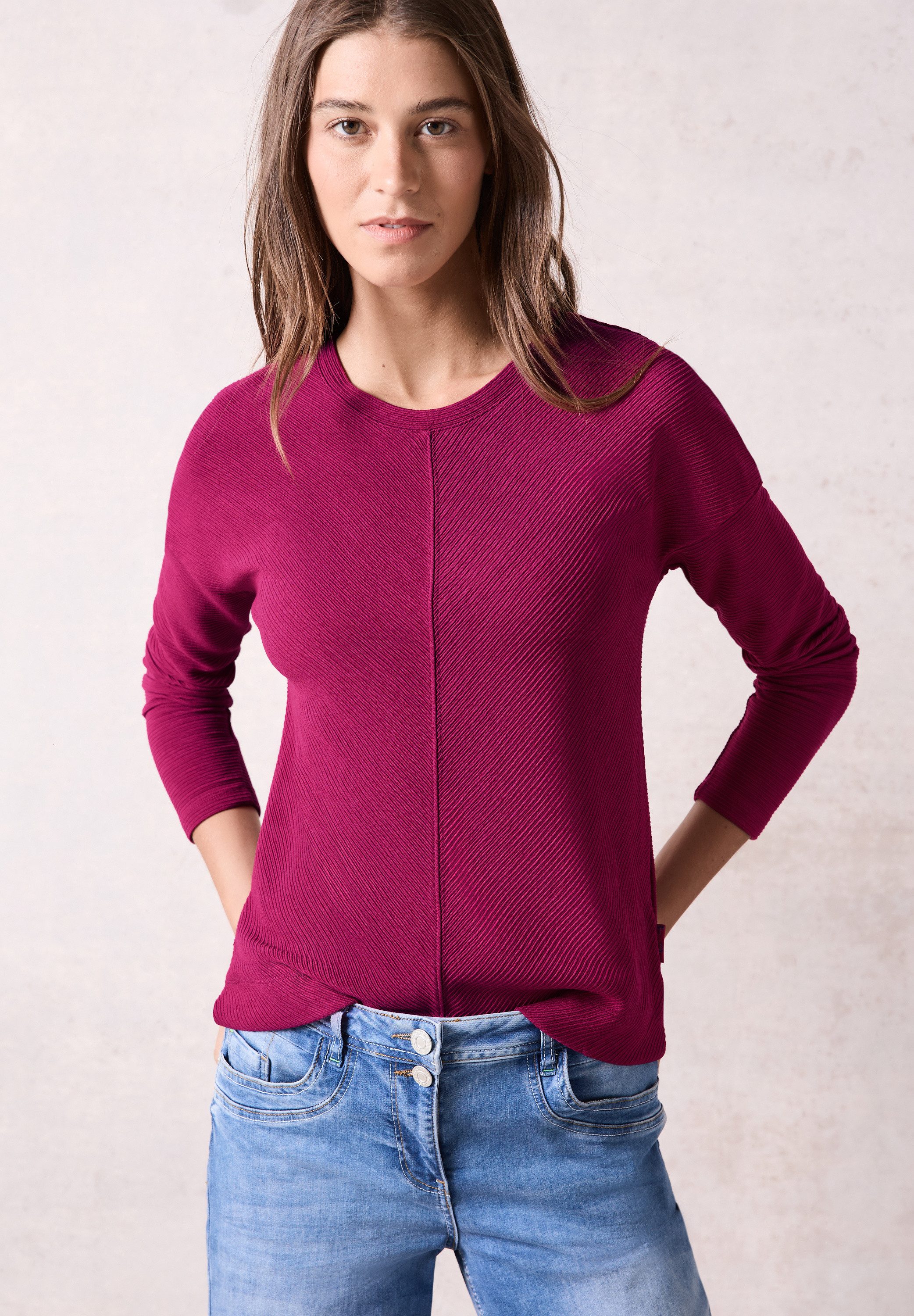 CECIL Langarmshirt in Ottoman-Struktur günstig online kaufen