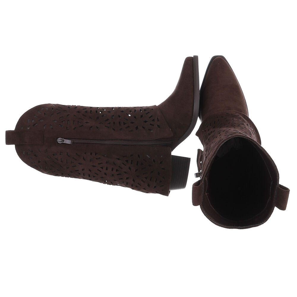 Ital-Design Moderne Damen-Stiefel mit Ausstanzungen für Alltag und Freizeit Westernstiefel (91117022) Blockabsatz Stiefel in Dunkelbraun