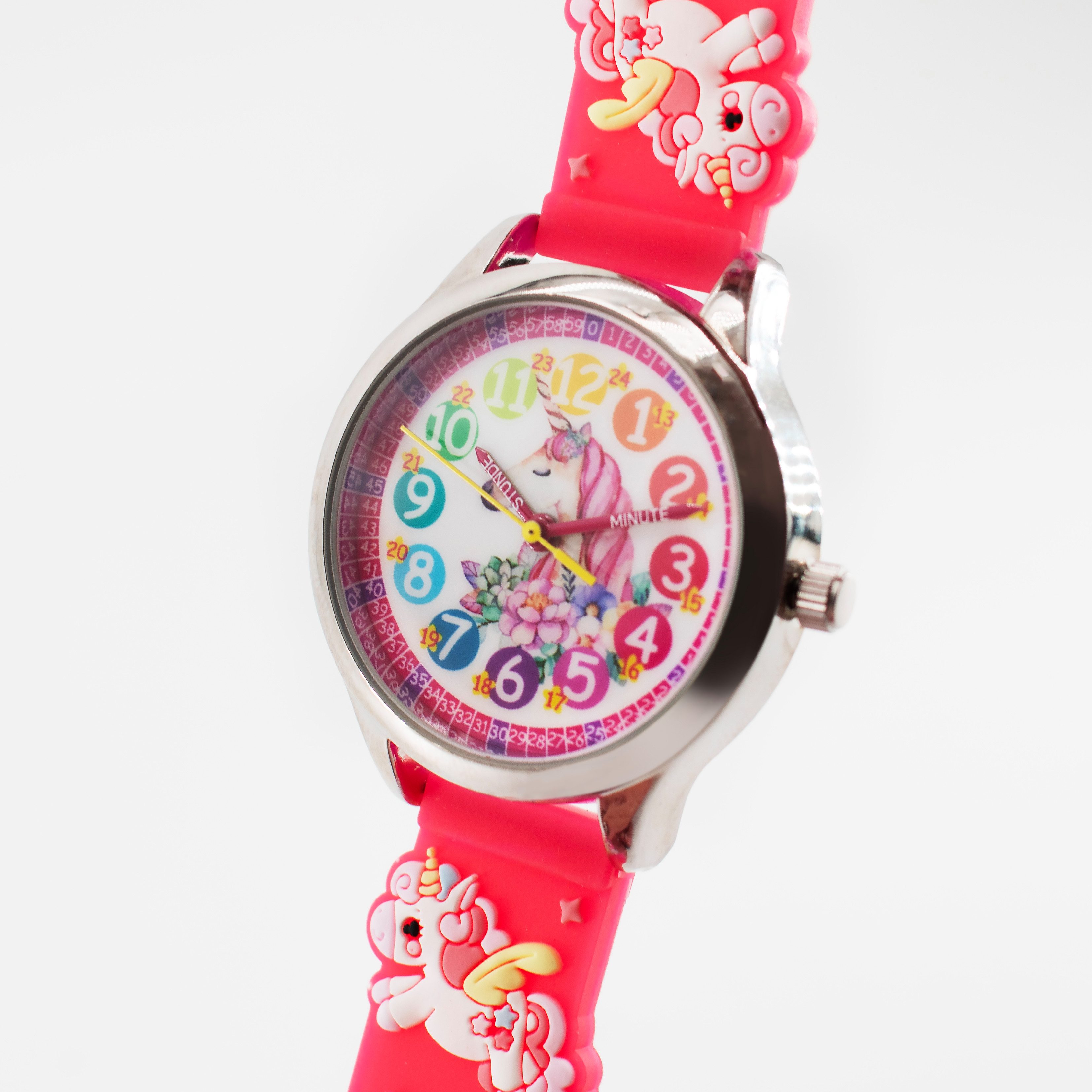 K&L Wall Art Quarzuhr Einhorn Prinzessin Kinderuhr Analog Lernuhr Silikon Armbanduhr, Kinderarmbanduhr pink Mädchenuhr