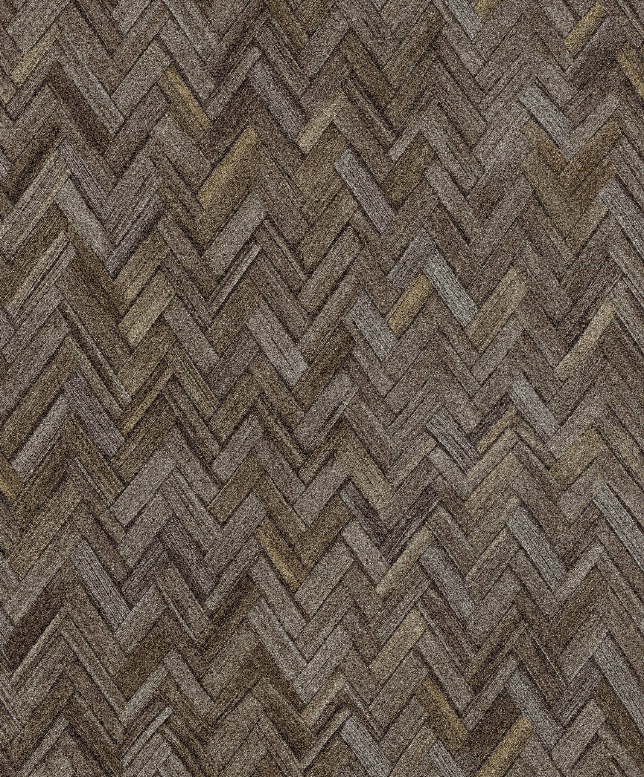 Rasch Vliestapete Zickzack Holzgeflecht - Vinyltapete Grau Braun, Holzoptik, (1 Rolle, 1 St., Kollektion 'Beachhouse' - 10,05 m x 0,53 m), Lichtbeständige Farben - Feucht abwischbar - Restlost abziehbar