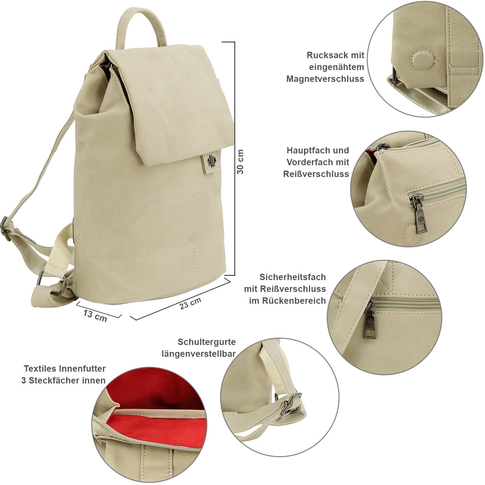 J JONES JENNIFER JONES Daypack Kleiner Damen Cityrucksack Modischer Freizeit-Rucksack gepolstert, mit Tabletfach