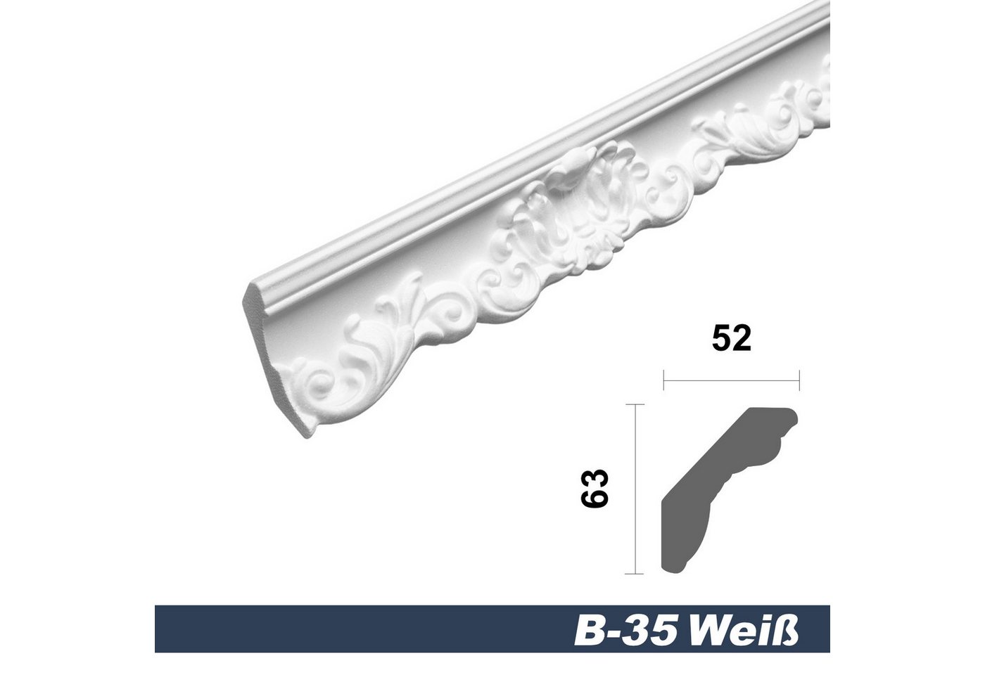 Thumbnail - marbet design Stuckleiste B-35, 50 Meter, Deckenleisten Sparpaket aus Styropor EPS - Stuckleisten gemustert, leicht im t...
