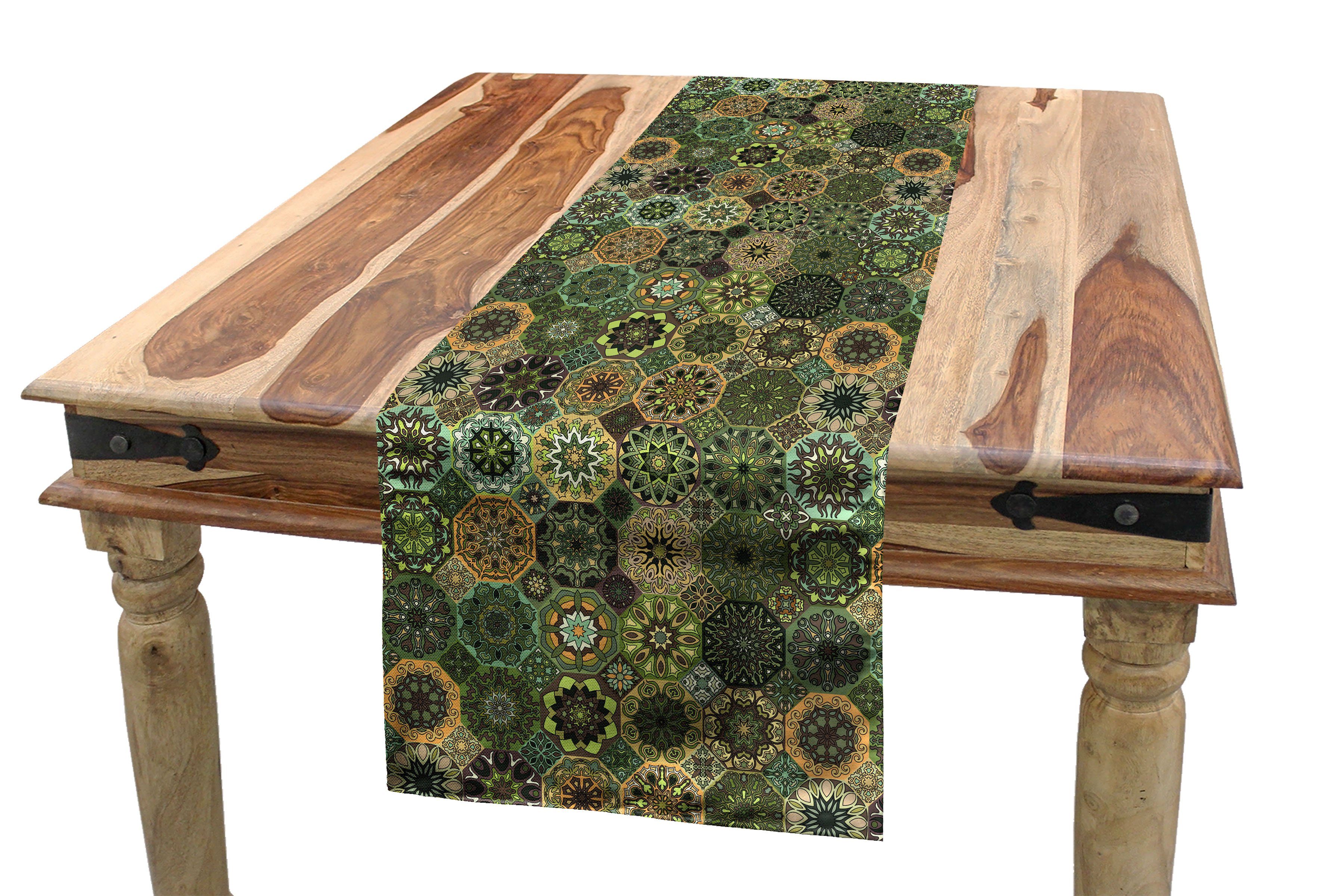 Abakuhaus Tischläufer Esszimmer Küche Rechteckiger Dekorativer Tischläufer, Mandala Oriental Floral Octagon