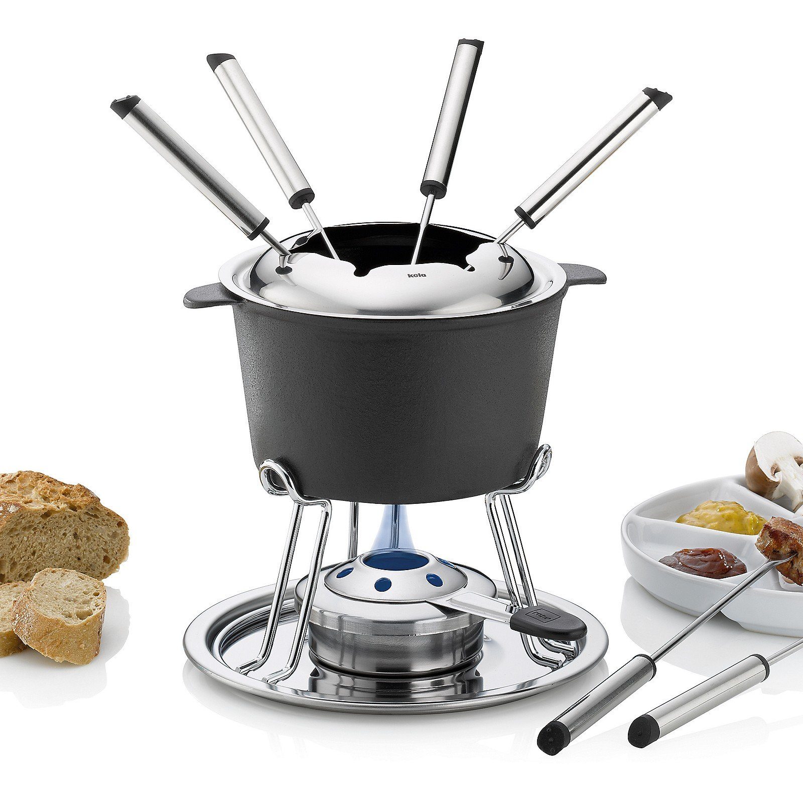 kela Fondue Comore, Allherdboden, 6 Fonduegabeln, emailliertes Gusseisen