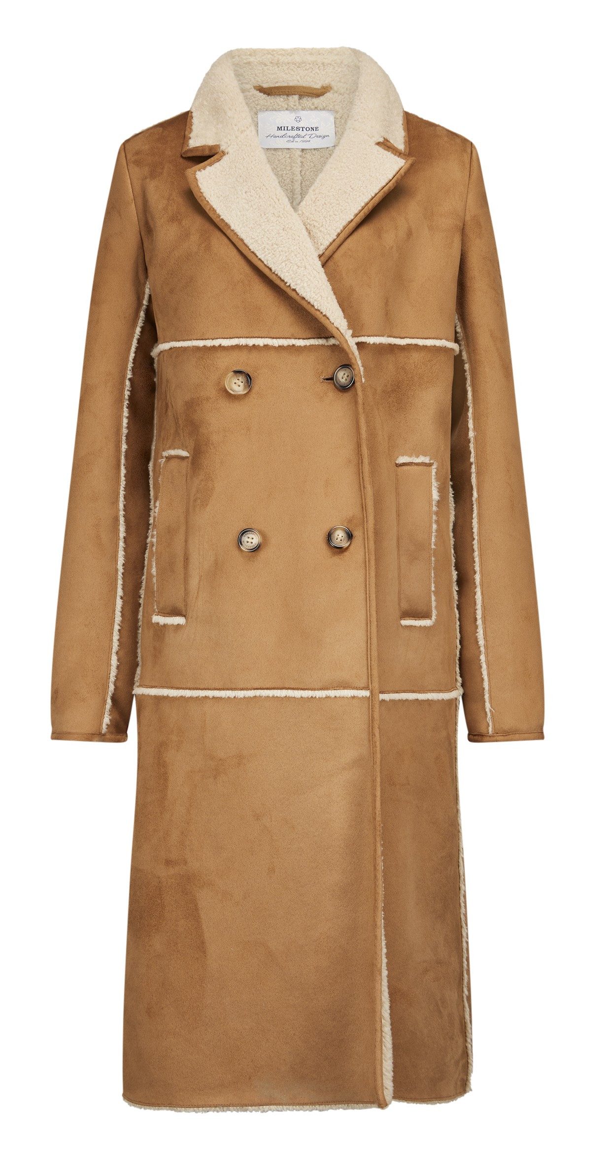 Milestone Fellimitatmantel MSEnola langer schmal geschnittener 2-reihiger Reversmantel