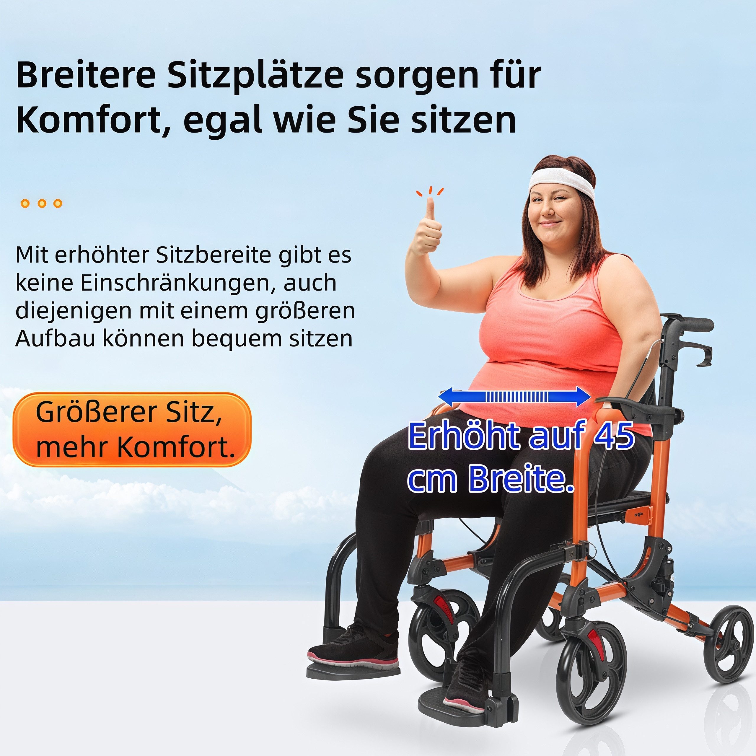 COVNBXN Rollator Faltbarer Alu Gehrwagen mit Tasche 100kg belastbar ergonomischer Griff, Reha Sturzschutz Manualrollstuhl
