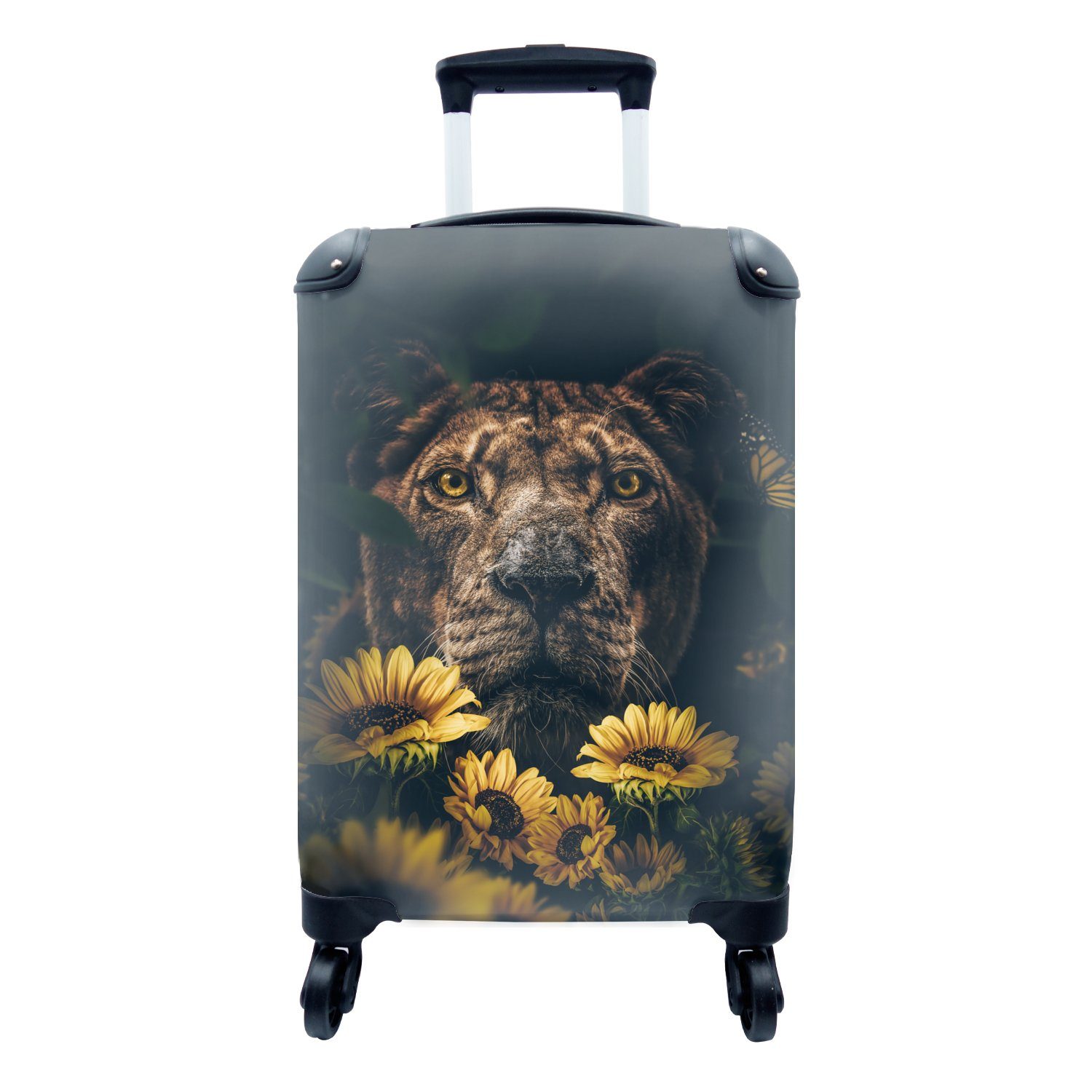 Reisetasche Blumen Rollen, - Handgepäckkoffer Reisekoffer Trolley, Handgepäck mit - Ferien, - Botanisch, MuchoWow für 4 Tiere rollen, Löwe