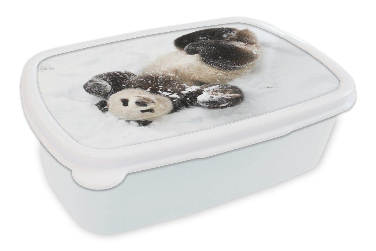 MuchoWow Lunchbox Panda - Schnee - Baby, Kunststoff, (2-tlg), Brotbox für Kinder und Erwachsene, Brotdose, für Jungs und Mädchen weiß