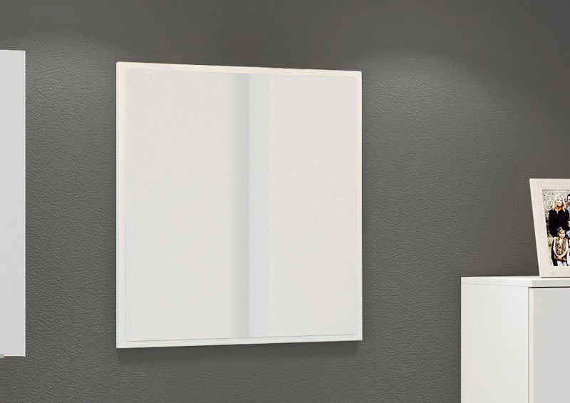 möbelando Badspiegel Garda, Elegantes Spiegelpaneel, Rahmen aus MDF in weiß-matt. Ohne Beleuchtung. Breite 60 cm, Höhe 64 cm, Tiefe 2 cm