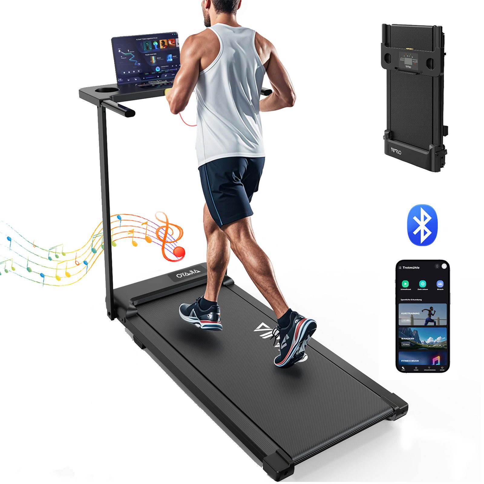 LETGOSPT Laufband Laufband für Zuhause Klappbares mit Bluetooth,App,LED bis 120 kg (Walking Pad 12 km/h,12 Voreingestellten Programmen), (mit Toolkit und Schmiermittel)