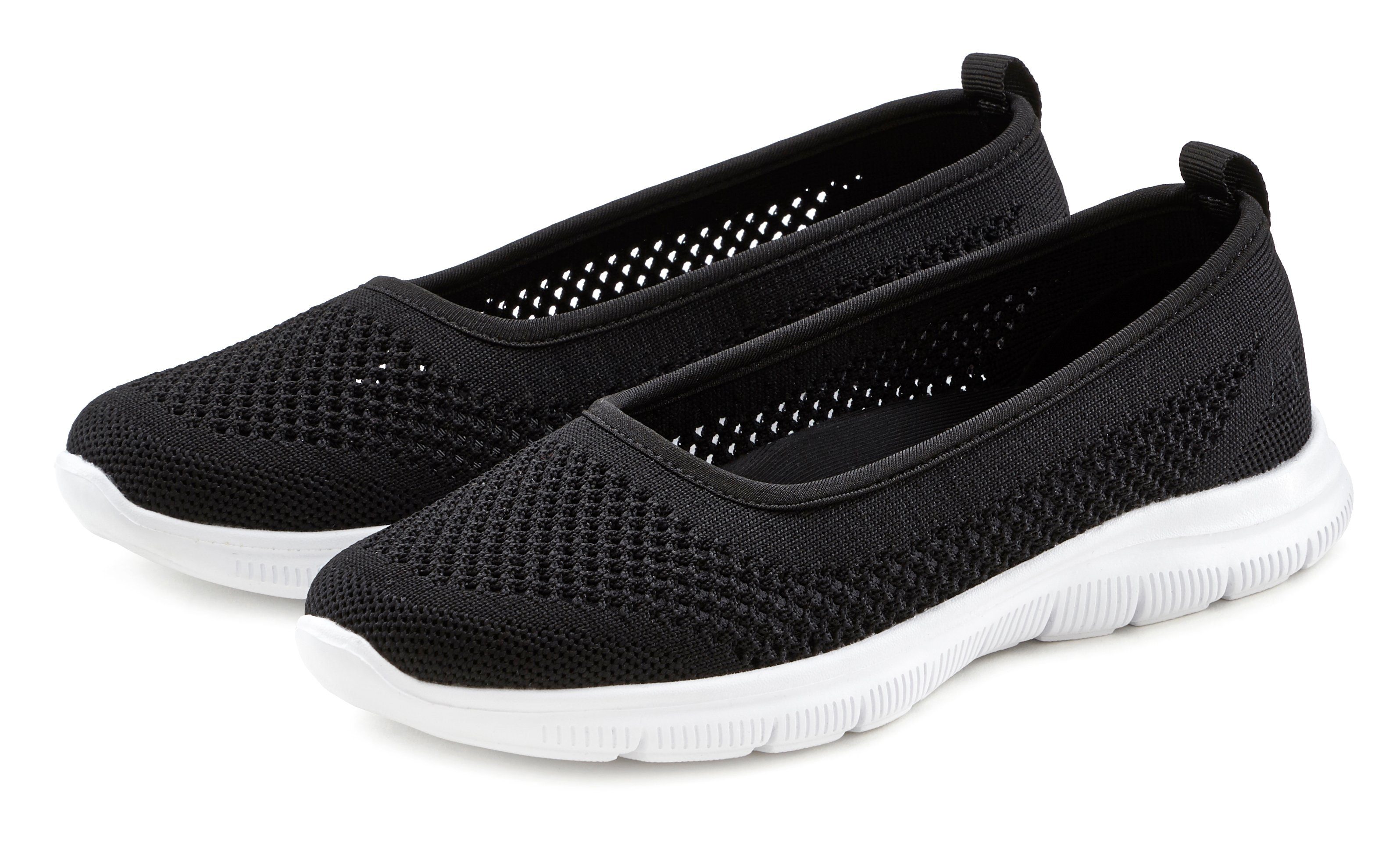 LASCANA Sneaker Ballerinas ultraleichter Slipper,Freizeitschuh aus Mesh, weicher Innensohle VEGAN schwarz