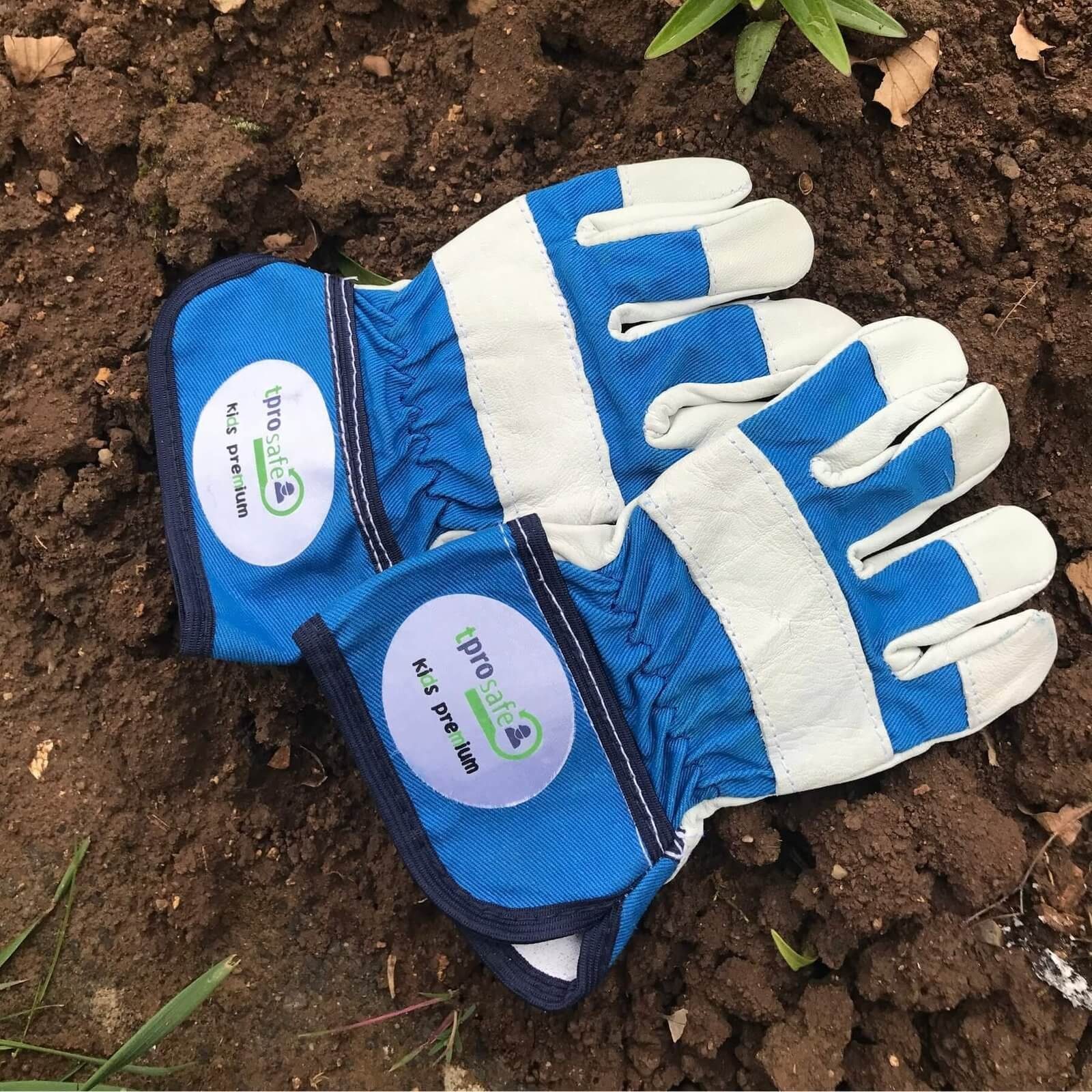 tprosafe Leder-Arbeitshandschuhe kids premium Kinderhandschuhe blau-grau 60 Paar, kleine Hände (Set)