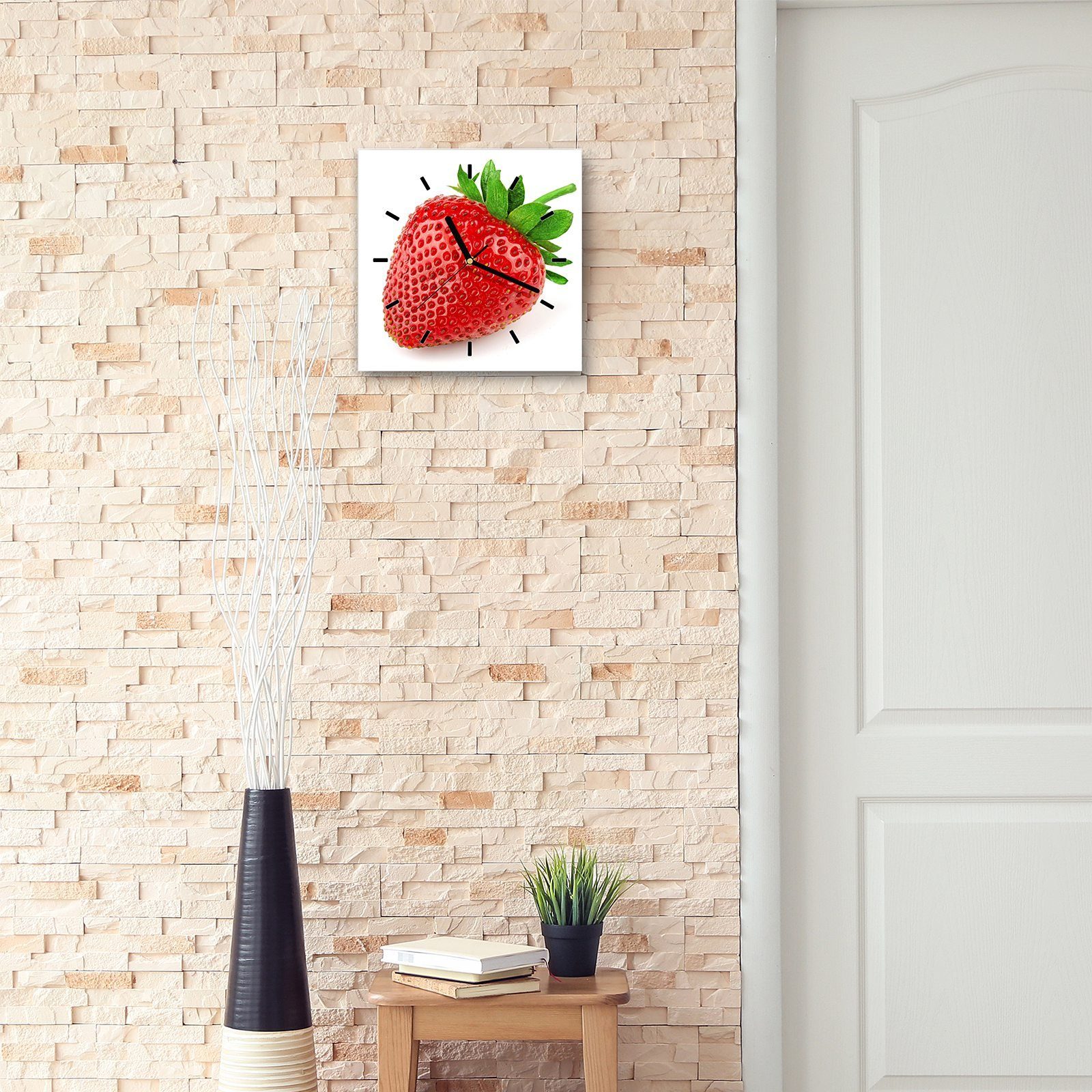 Größe Primedeco 30 x Erdbeere mit Wanduhr süsse Motiv cm Wandkunst Wanduhr 30 Glasuhr Frische