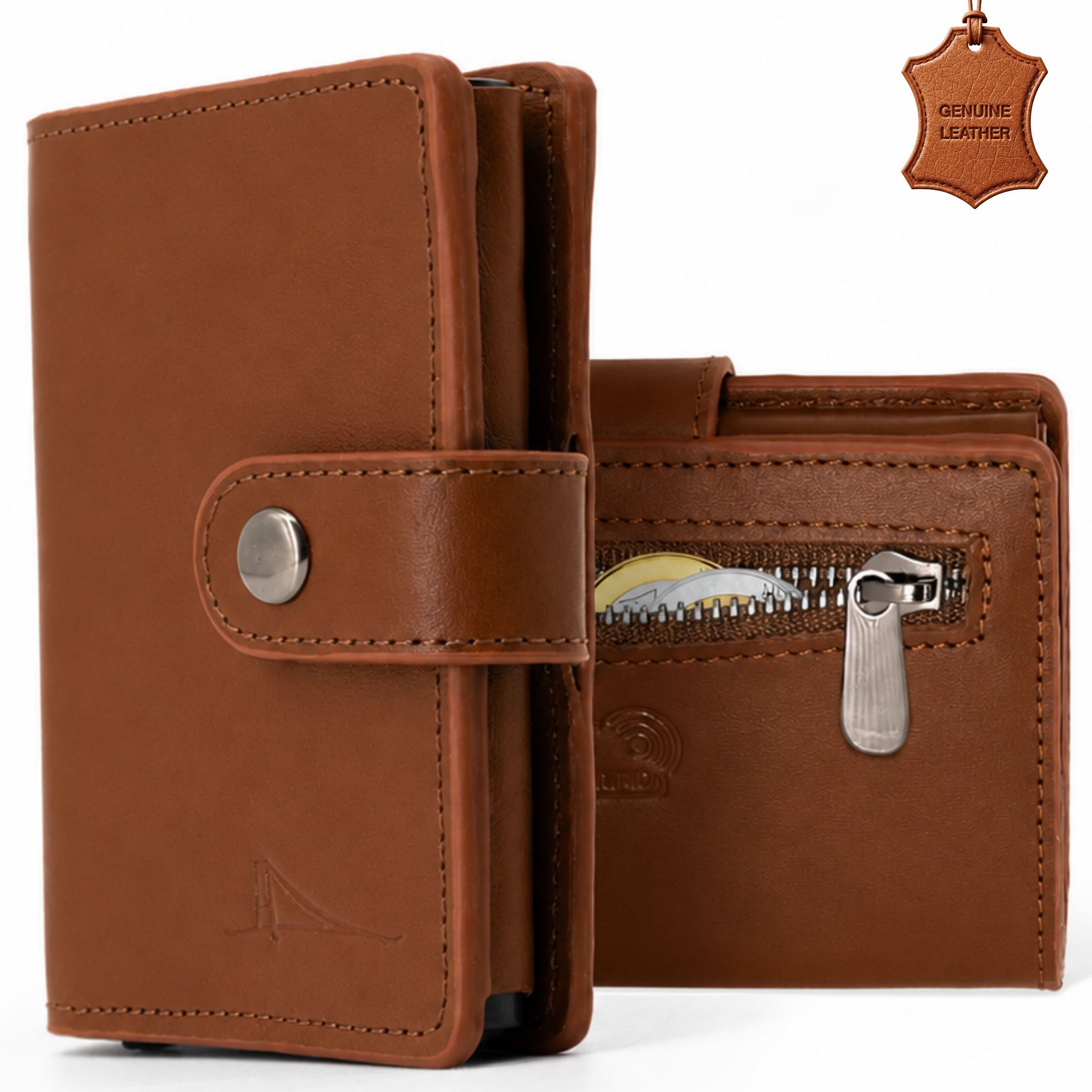 herémood Geldbörse Portemonnaie Damen & Herren, Leder Geldbörse Wallet mit RFID Schutz (Echt Leder Portmonee Damen & Herren, Geschenke für Frauen & Männer, 1-tlg., Portemonnaie Cognac Visitenkartenetui Geschenk Papa Kreditkartenetui), Schneller Kartenzugriff, Sichtfach, Scheinfach, Unisex Design