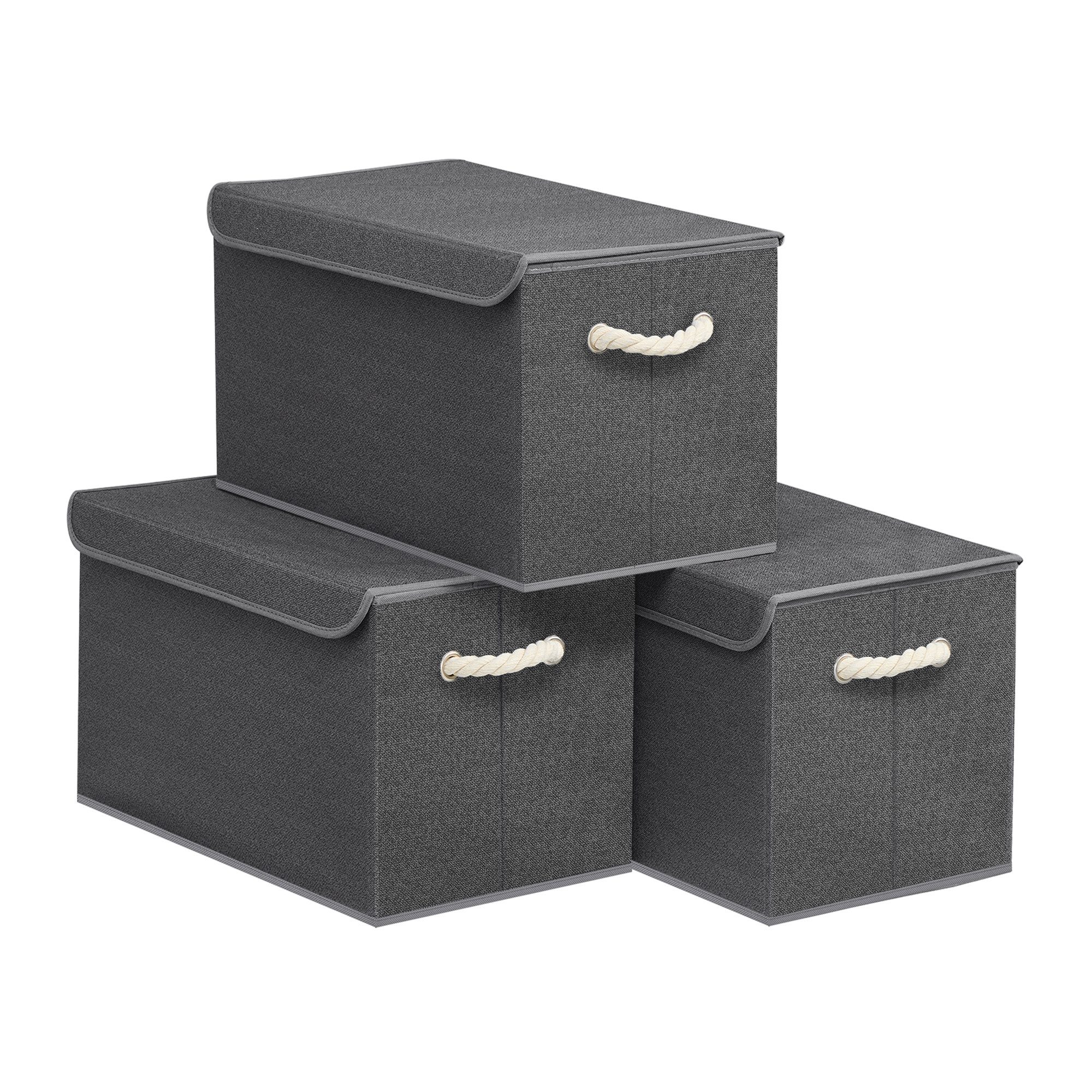 SONGMICS Aufbewahrungsbox mit Deckel, 3er Set, klappbar, Stoffboxen, Aufbewahrung, Organizer, Kleiderschrank, Griffe, 50 x 30 x 30 cm