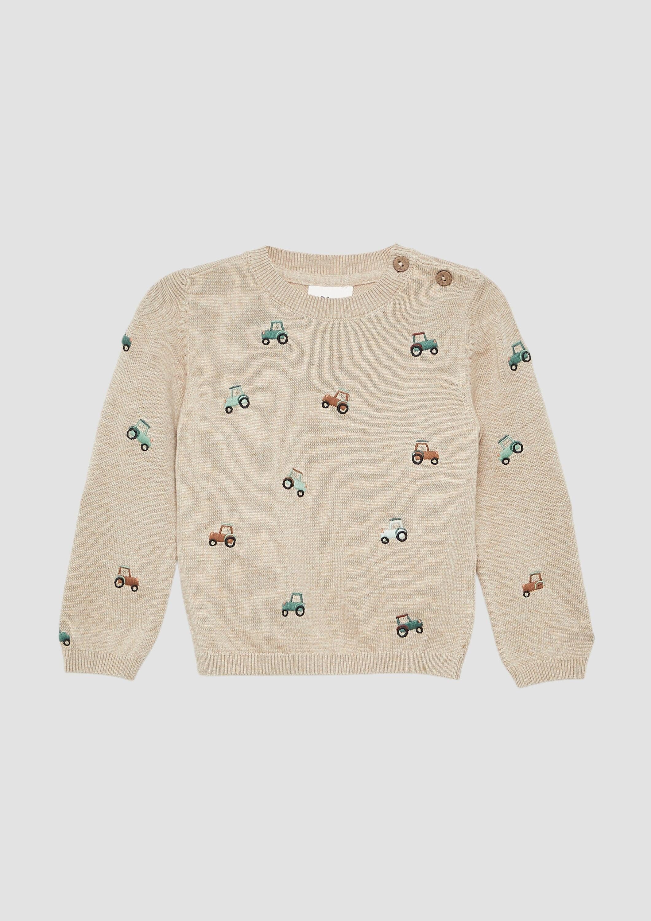 s.Oliver Longpullover Strickpullover Feinstrickpullover mit Traktor-Stickerei