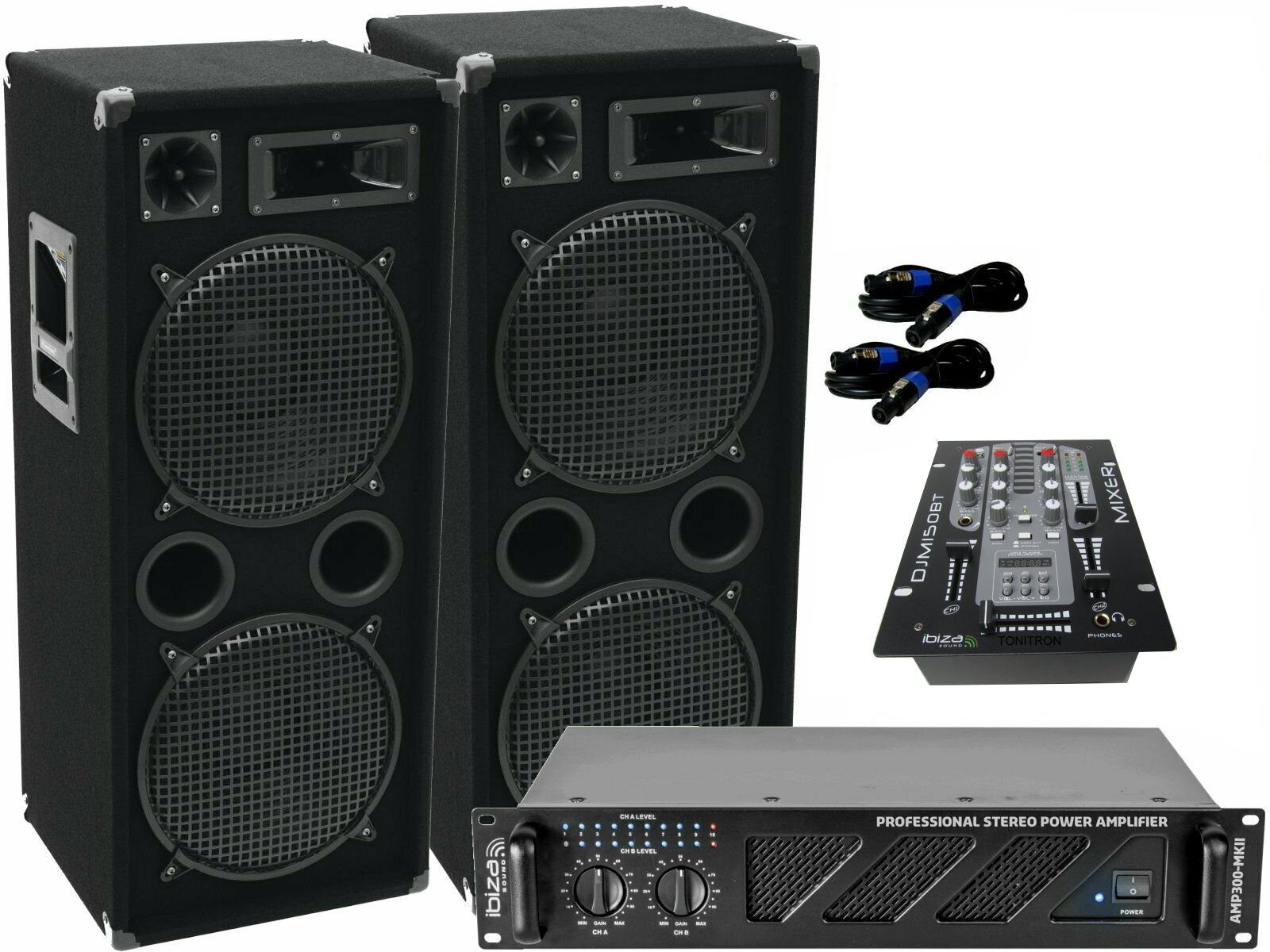 Das PA-SET 75 Bluetooth Anlage 3wege 30cm Bass Musikanlage 3000 Watt Party-Lautsprecher