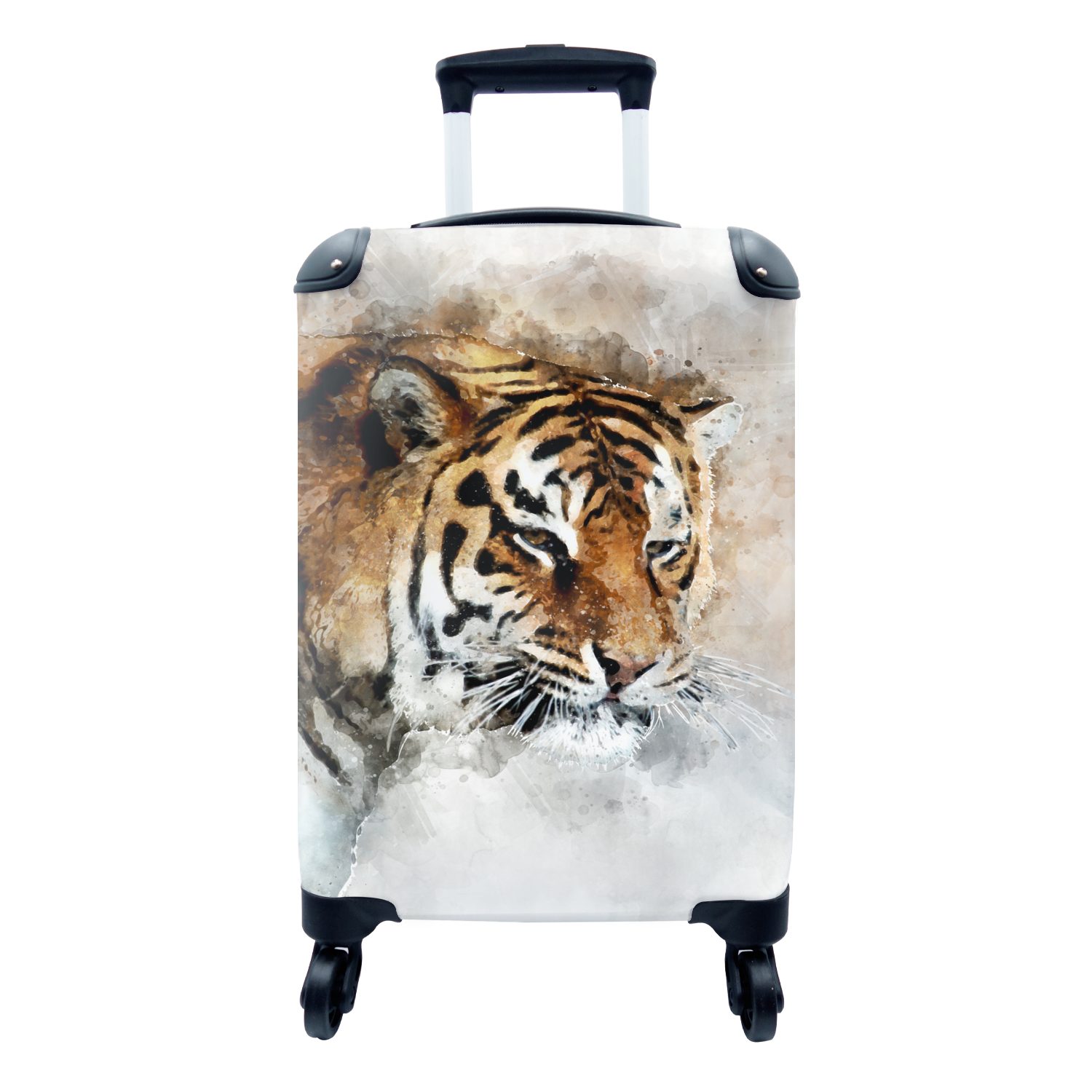 MuchoWow Handgepäckkoffer Tiger - Kopf - Gemälde, 4 Rollen, Reisetasche mit rollen, Handgepäck für Ferien, Trolley, Reisekoffer