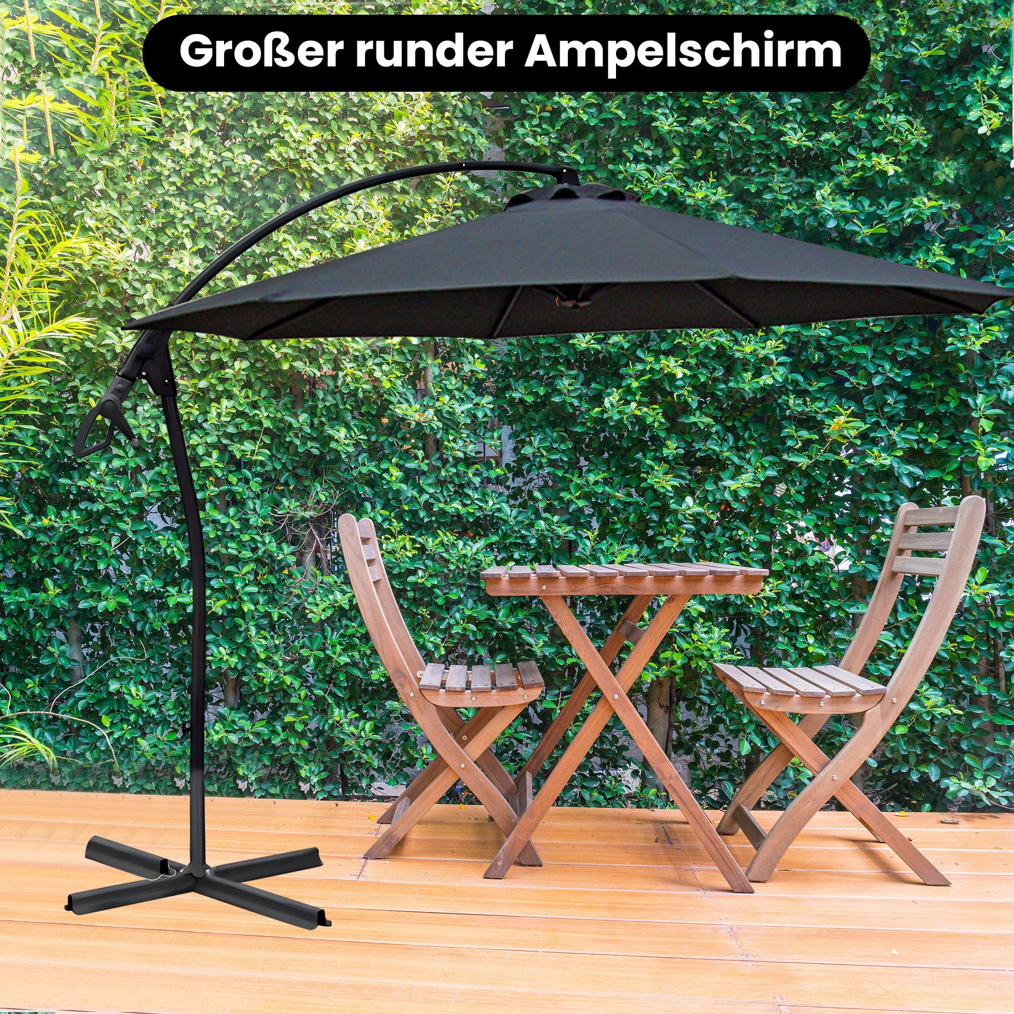 habeig Ampelschirm Sonnenschirm WASSERDICHT Ampelschirm 3m PVC Schirm 300cm wasserfest, 100% Wasserdicht
